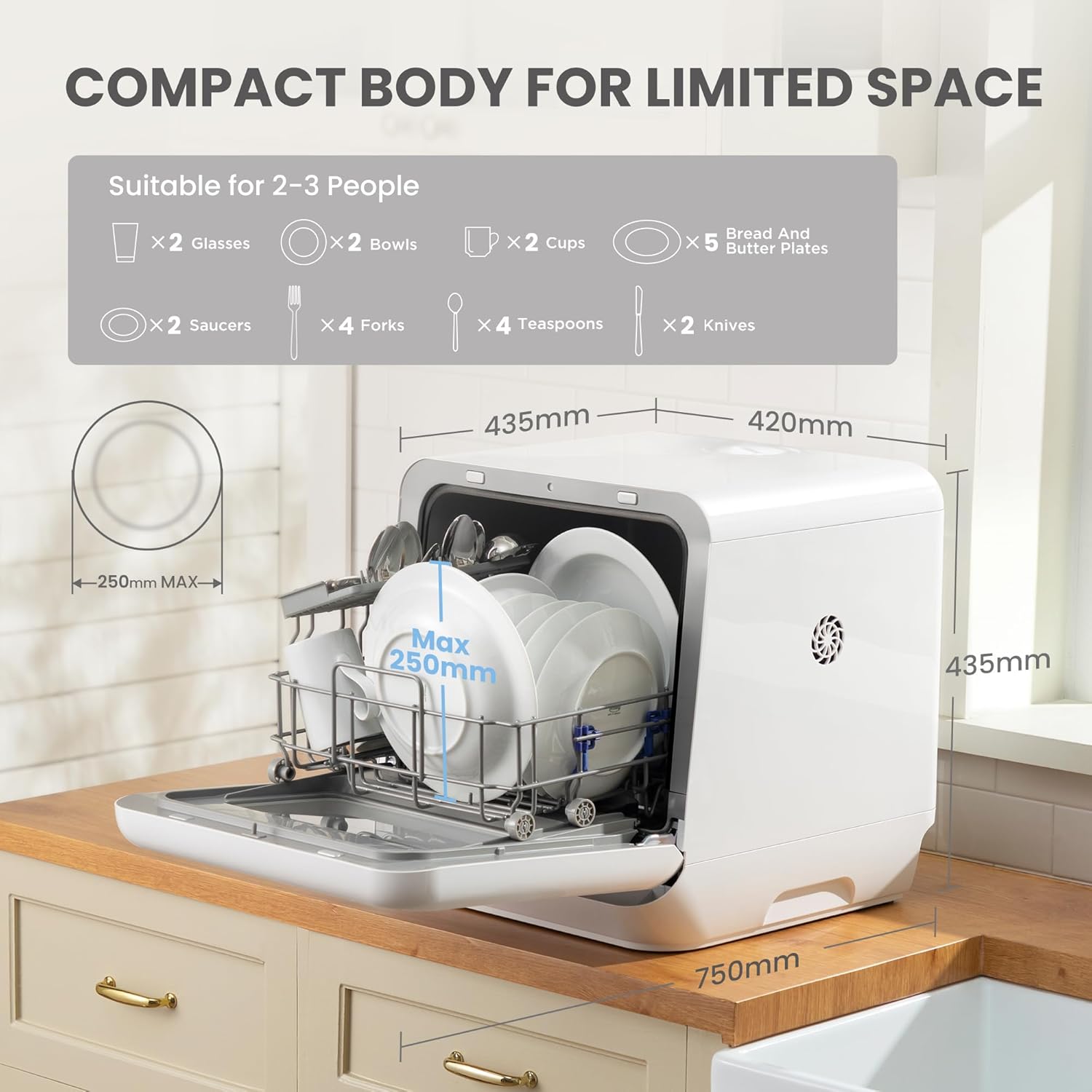 COMFEE‘ Table Top Dishwasher, Mini Countertop Dishwasher with 6+3 Programs, Steam Wash, Baby Care & Fruit Wash, No plumbing, Delay Start, 72H Storage, Perfect for Singles or Couples - Image 2