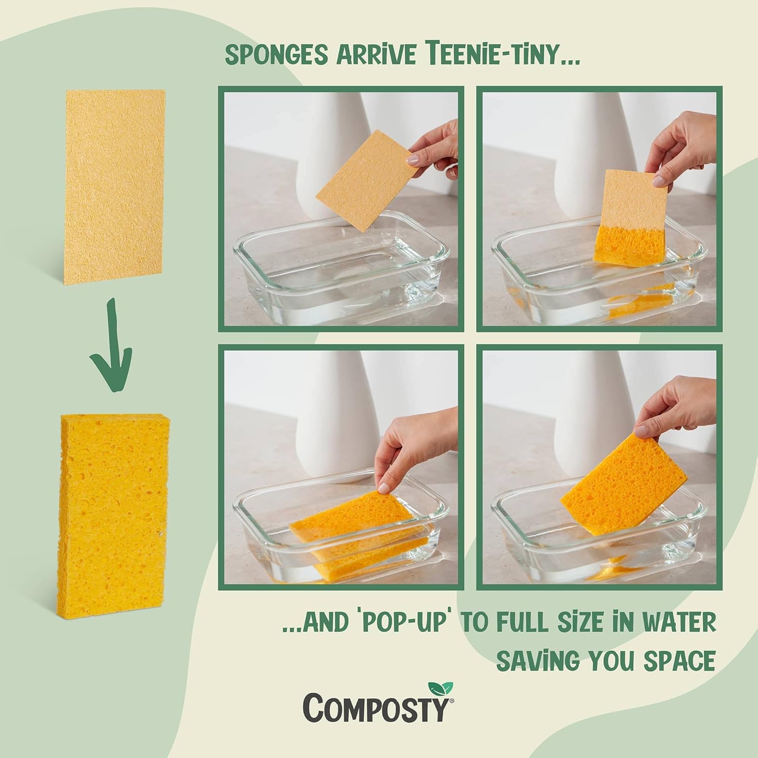 Pop-Up Sponges 12 Pack | Eco Sponges Washing Up | Compostable Kitchen Sponge | Plastic Free, Non-Scratch | Reusable Cellulose Pads | Multiuse, washable, reusable, long-lasting, durable - Image 2