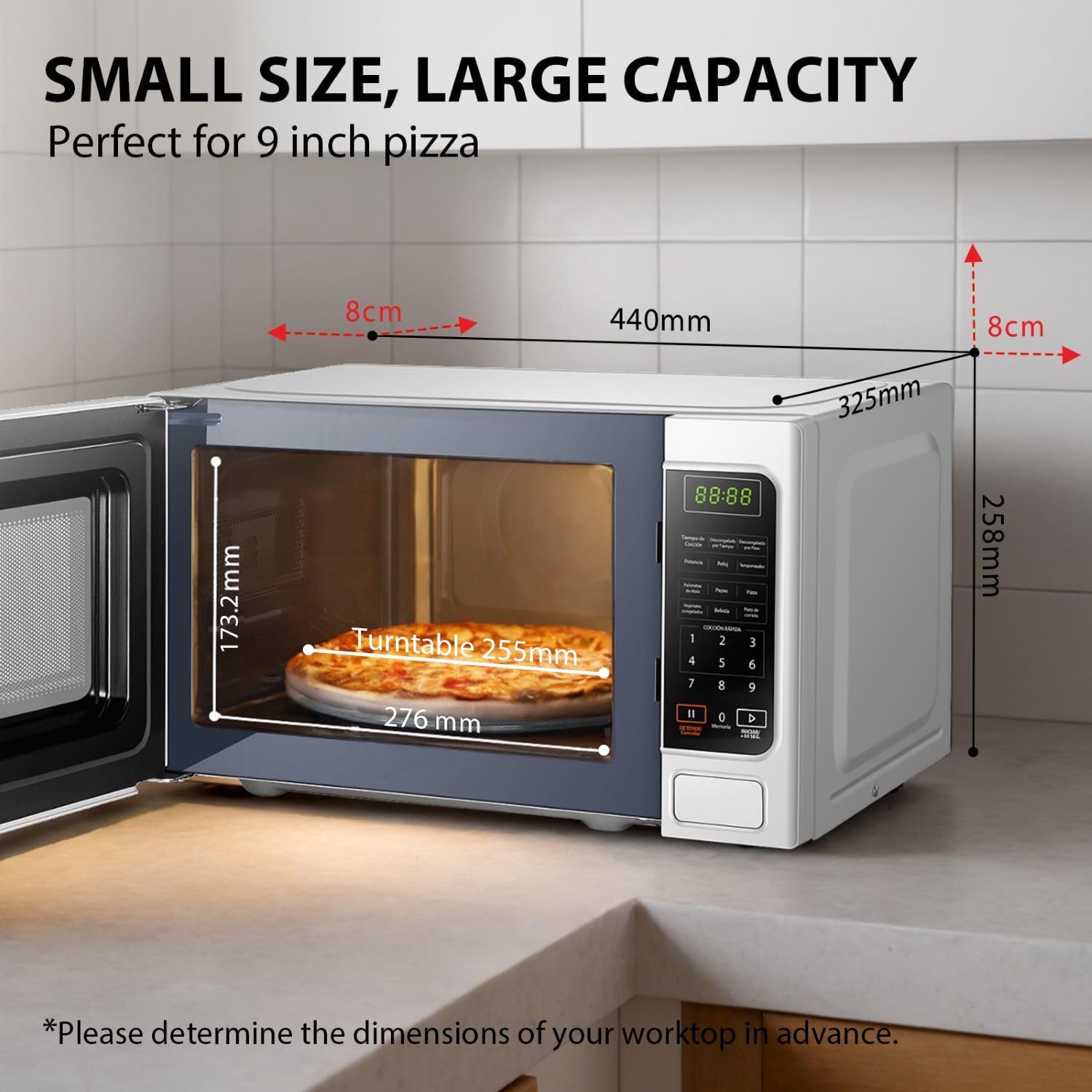 TOSHIBA 20 Liter 800W Digital Solo Small Microwave With 11 Power Levels, One-touch Express Cook with 6 Preset Recipe, Defrost, Digital Display, Perfect for 9'' pizza, Easy Clean, White- MM-EM20P(WH) - Image 7