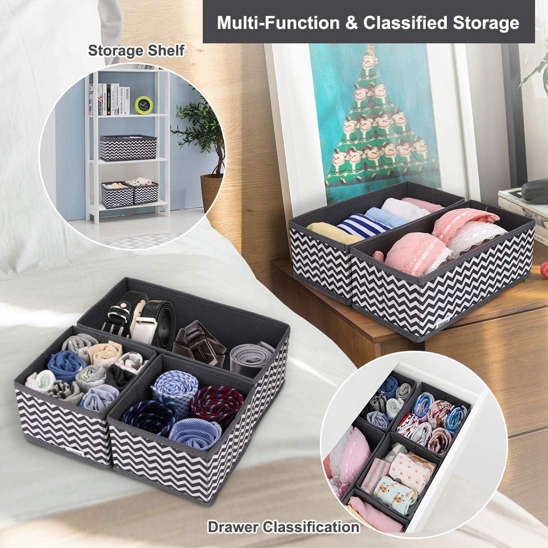 DIMJ 12 Pack Fabric Drawer Dividers Foldable Storage Boxes Ideal for Socks/Toys/Stationery/Towels/Snacks, 4 Medium & 8 Small Drawer Organiser for living rooms, nurseries, kitchens or home offices - Image 6