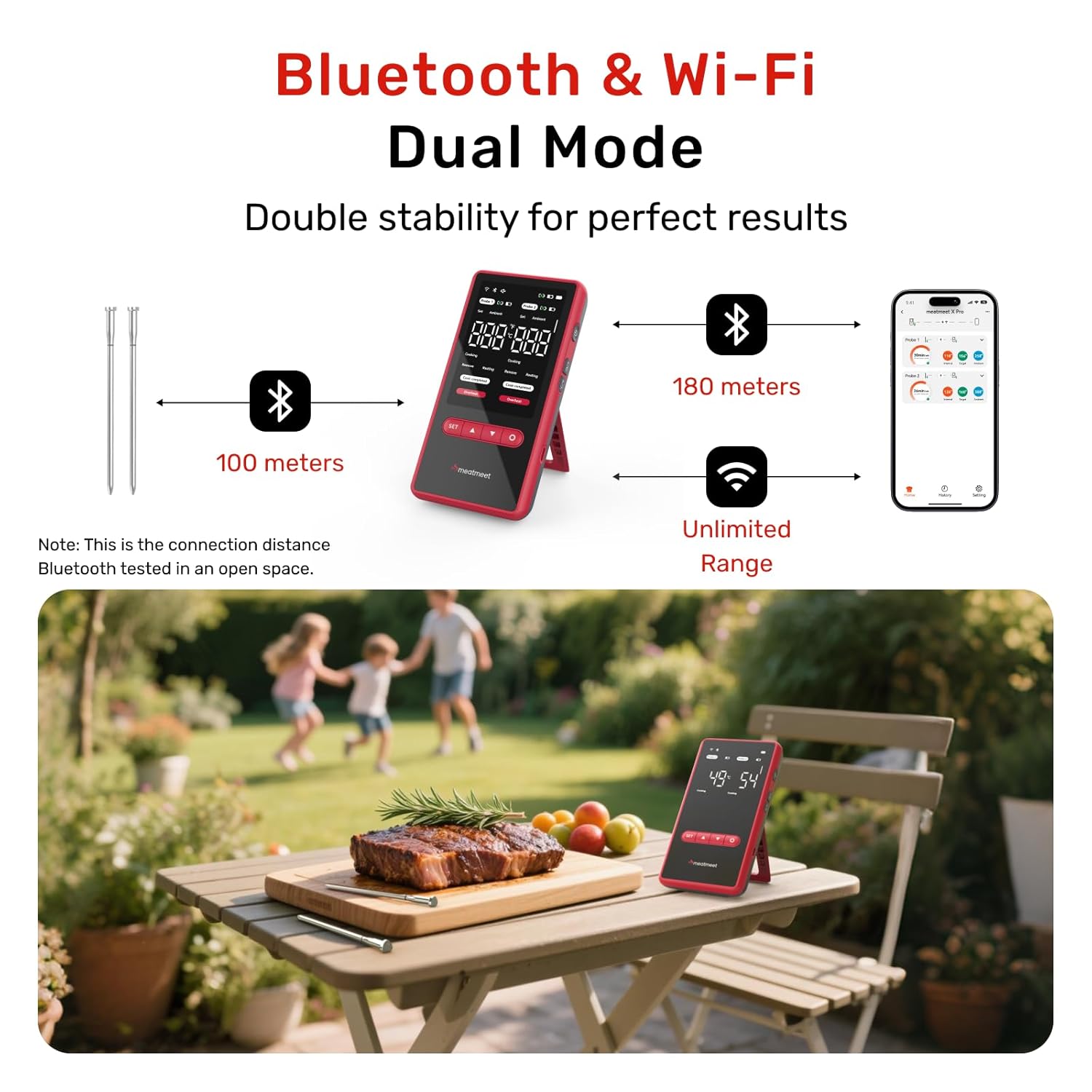 X Pro Wireless Meat Thermometer with Dual Wi-Fi & Bluetooth | Digital Meat Thermometer with 2 Smart Probes & LED Display Base | 6 Built-In Sensors, IP69 Waterproof | For BBQs, Ovens & Smokers - Image 3