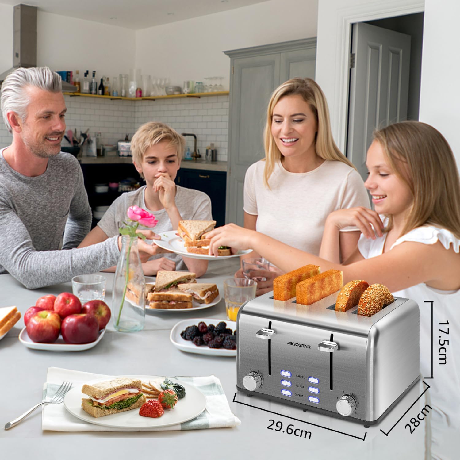 Aigostar Toaster 4 Slice Stainless Steel Toaster with Independent and Extra-Wide Slots, High Lifting, Defrost & Reheat Functions, Variable Browning Settings, Silver - Gordon 30ZGE - Image 8