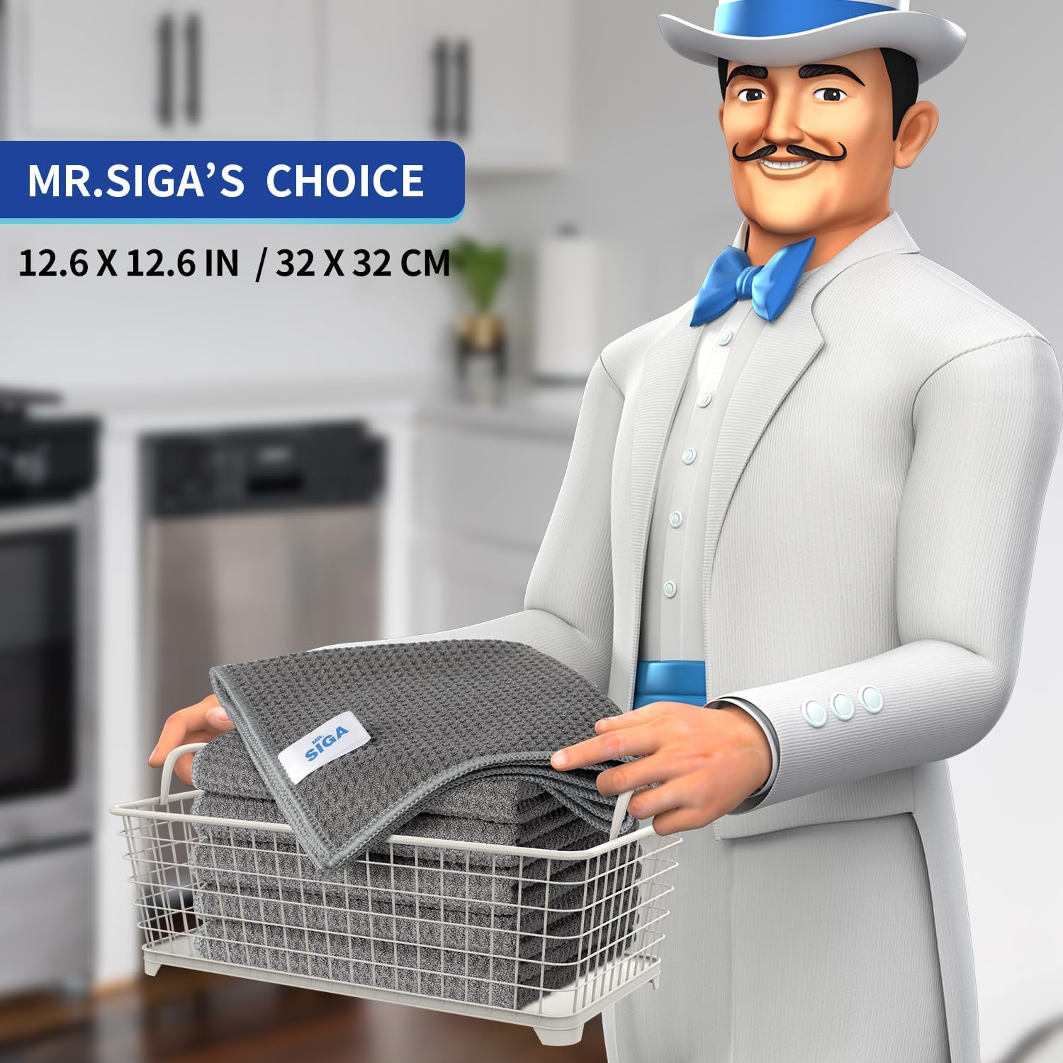 MR.SIGA Waffle Pattern Cleaning Cloths, Reusable Absorbent Microfiber Cleaning Cloths, Lint Free Microfiber Kitchen Towels, 6 Pack, Gray, 12.6 x 12.6 inch - Image 2
