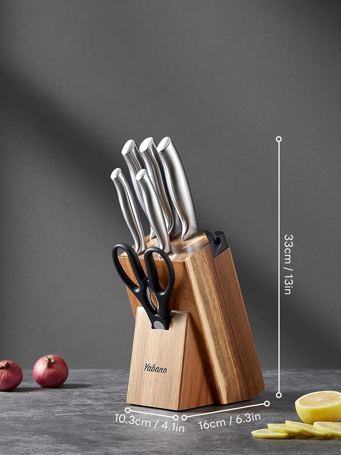 Kitchen Knife Set with Block, 7 Piece German Stainless Steel Knives Set with Built-in Sharpener, Chef Knife Set with Scissors and Acacia Wood Block, Professional Sharp Knives for Home Cooking - Image 7