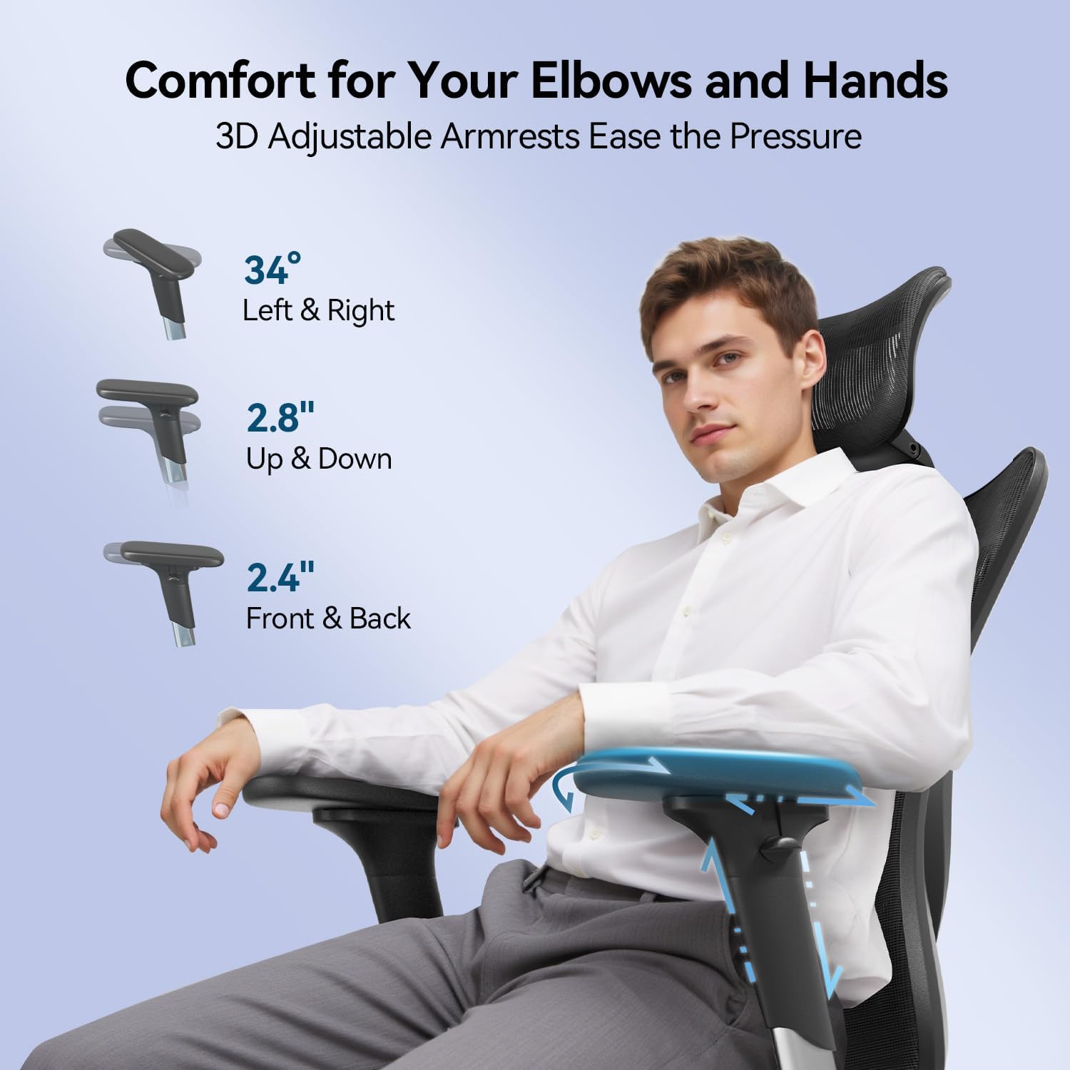 SIHOO Ergonomic Office Chair Mesh Desk Chair with Adjustable Lumbar Support 3D Armrests Breathable High Back Computer Chair (Black) - Image 5
