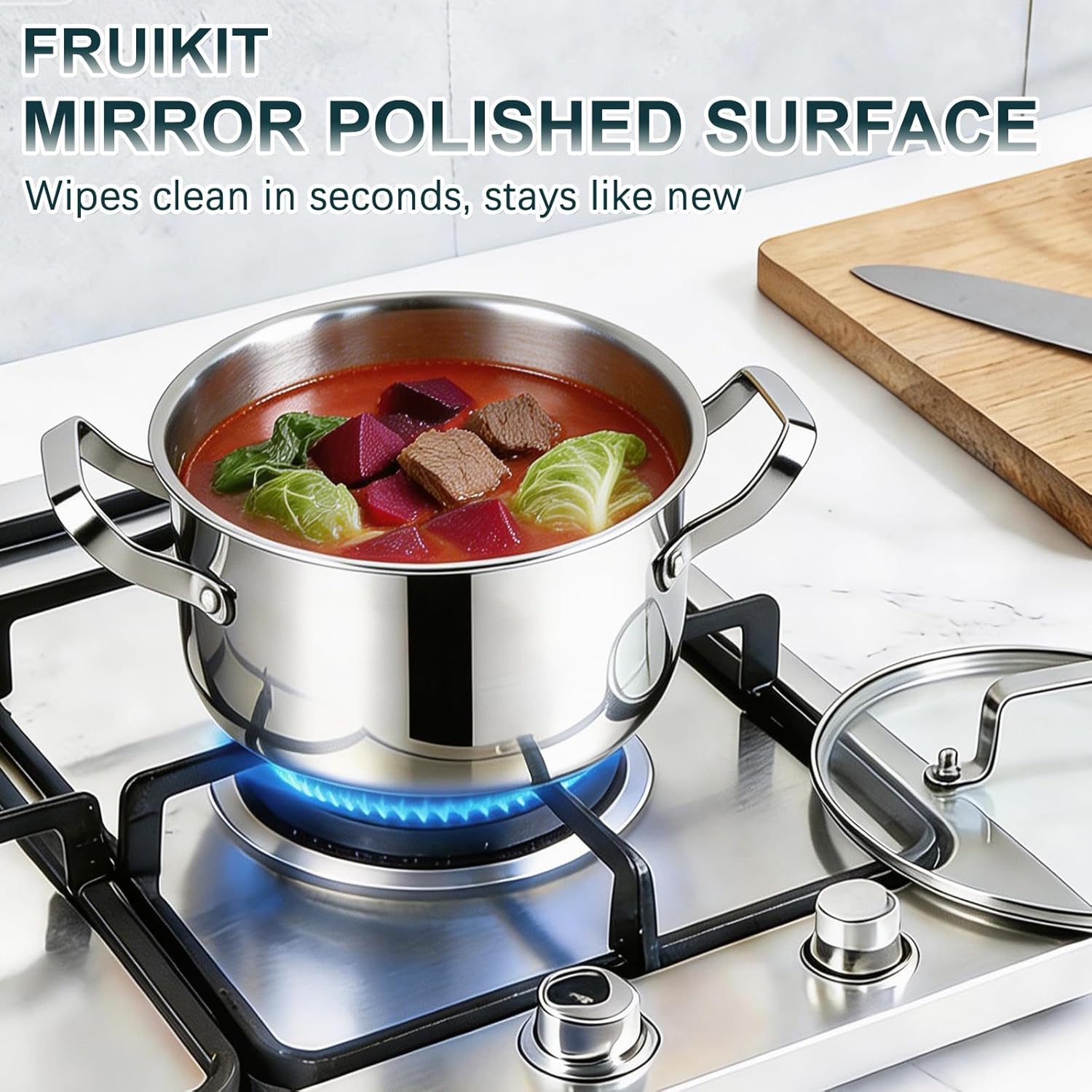 20P Stainless Steel Pots and Pans Set -3 Ply 30 cm Frying pan - 18/20 cm Saucepans & 22/26 cm Casserole with Steamer, Dishwasher Safe, Non Stick Induction Hob Cookware Set - Image 6