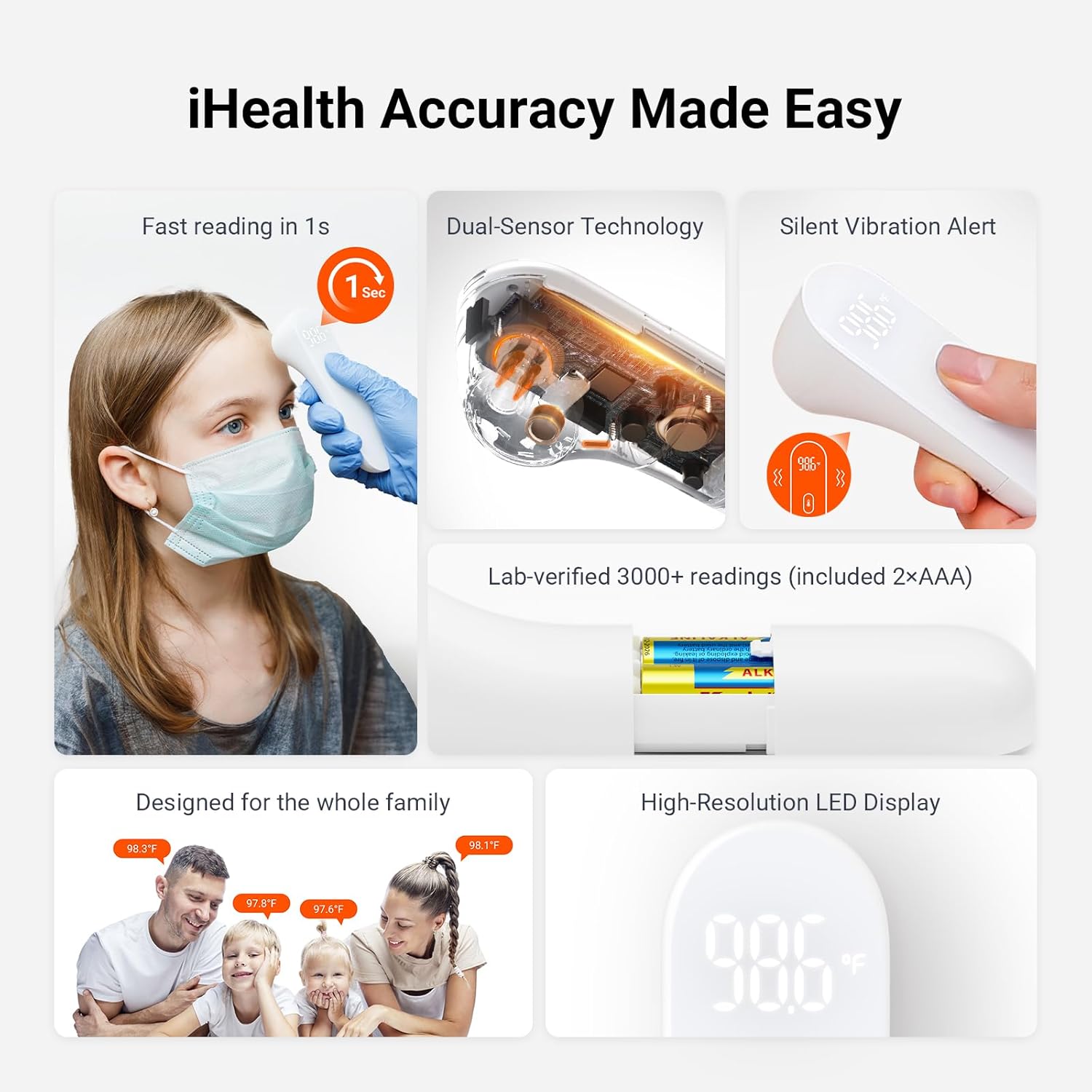 iHealth No-Touch Forehead Thermometer, Digital Infrared Thermometer for Adults and Kids, Touchless Baby Thermometer with 3 Ultra-Sensitive Sensors(PT3) - Image 6