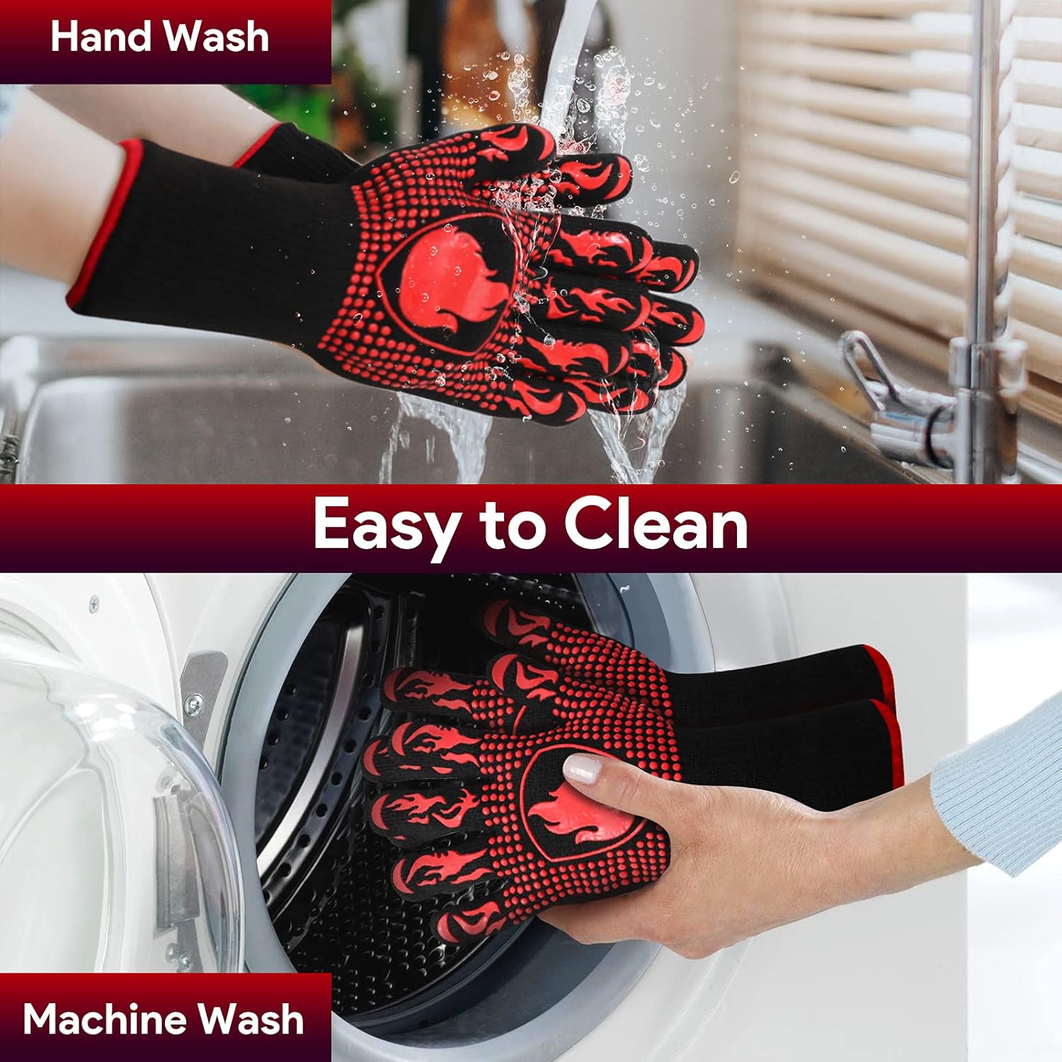 BBQ Gloves, Oven Mitts Grilling Gloves - 1472℉ Extreme Heat Resistant Oven Gloves, Non-Slip Silicone Cooking Gloves for Grilling, Barbecue, Baking, Welding (A Pair) - Image 6