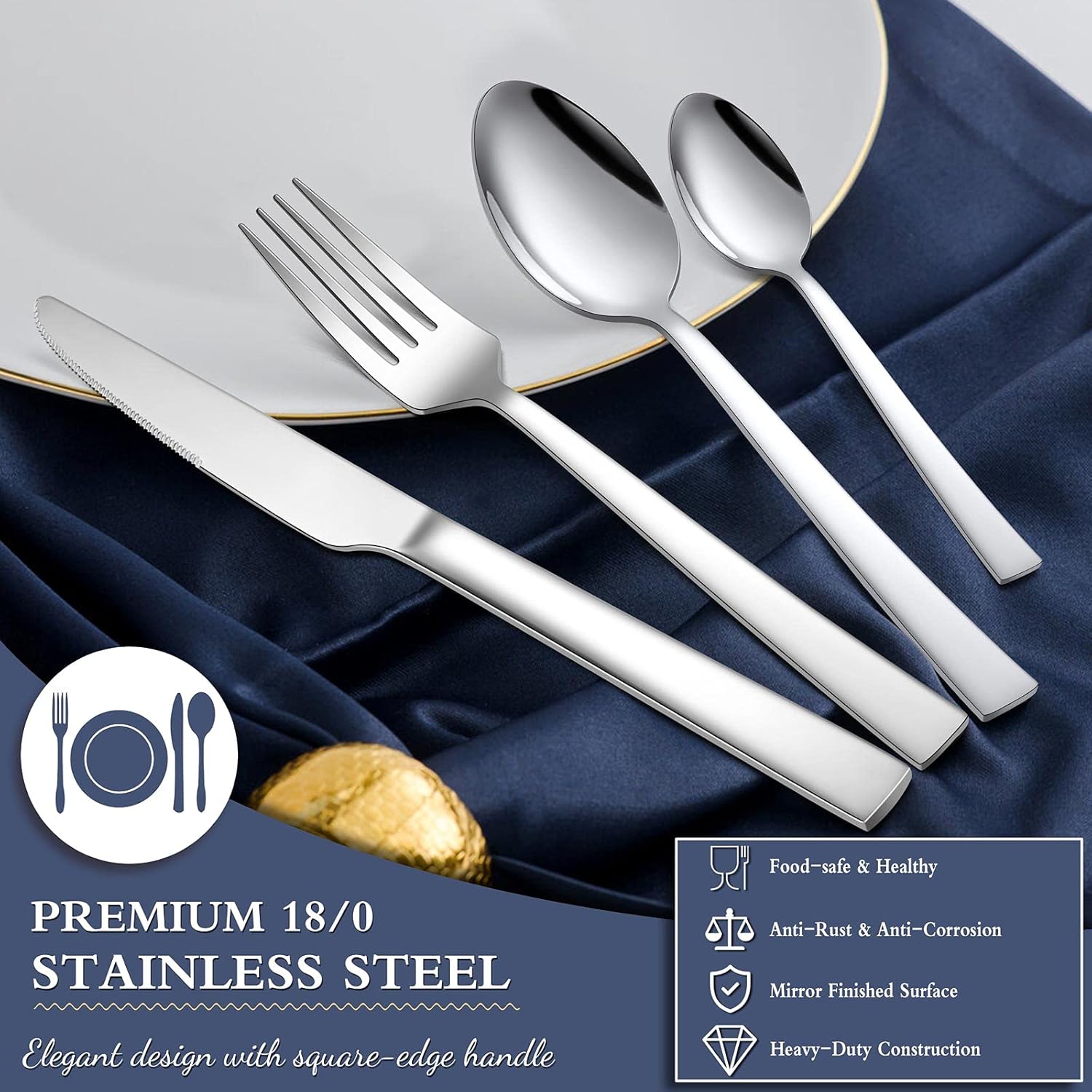 24 Piece Cutlery Set with 6 Piece Steak Knives, Homikit Stainless Steel Flatware Silverware Sets for 6 People, Elegant Tableware Set Included Knives Forks Spoons, Mirror Finished & Dishwasher Safe - Image 5