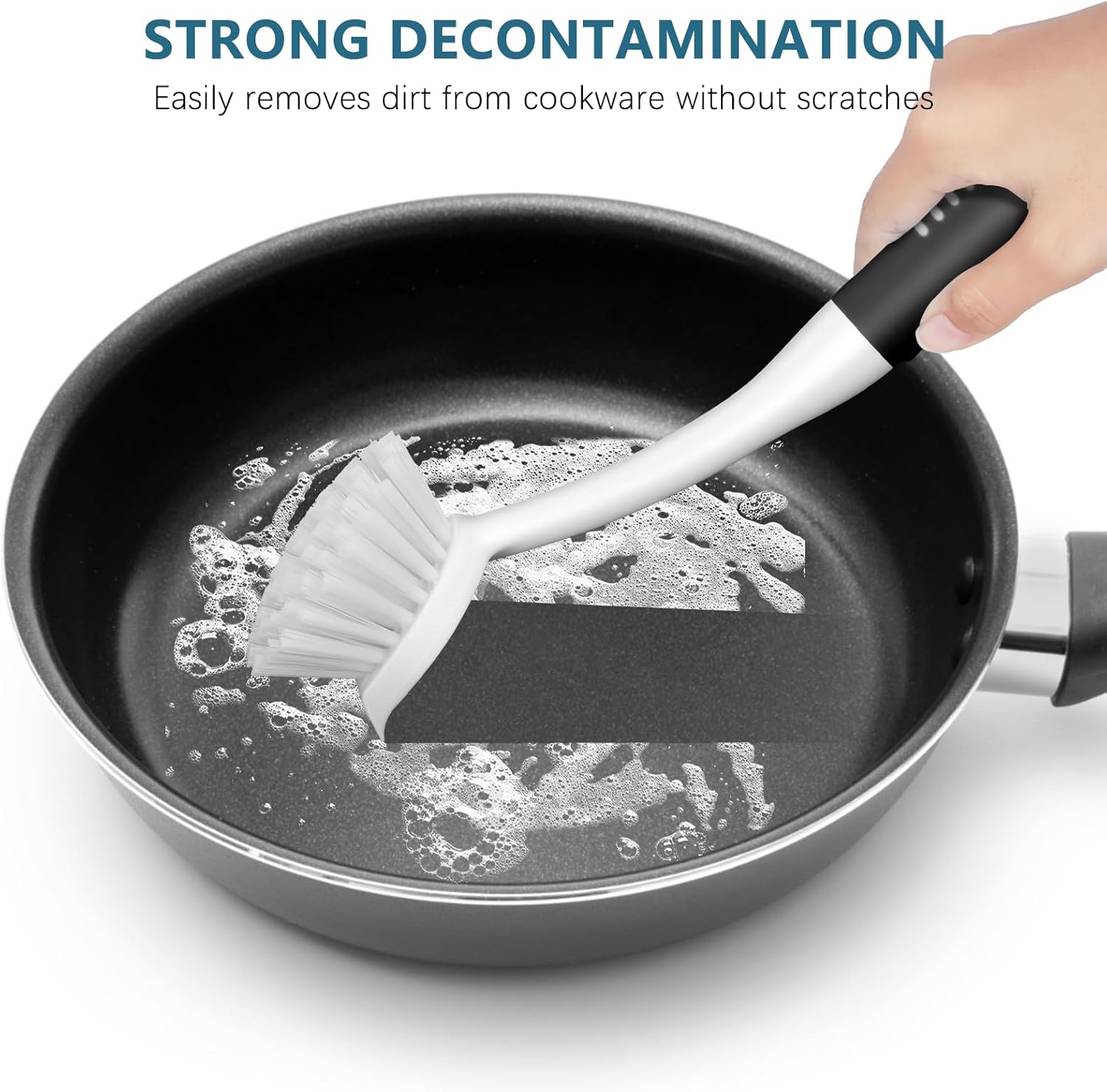 SetSail Dish Brush Set of 3 with Bottle Brush, Dish Scrub Brush with Long Handle Deep Cleaning Handle Brush with Scraper Tip for Kitchen Sink Dishes Bottle Cup Pot and Pans Tile Lines, Black - Image 4