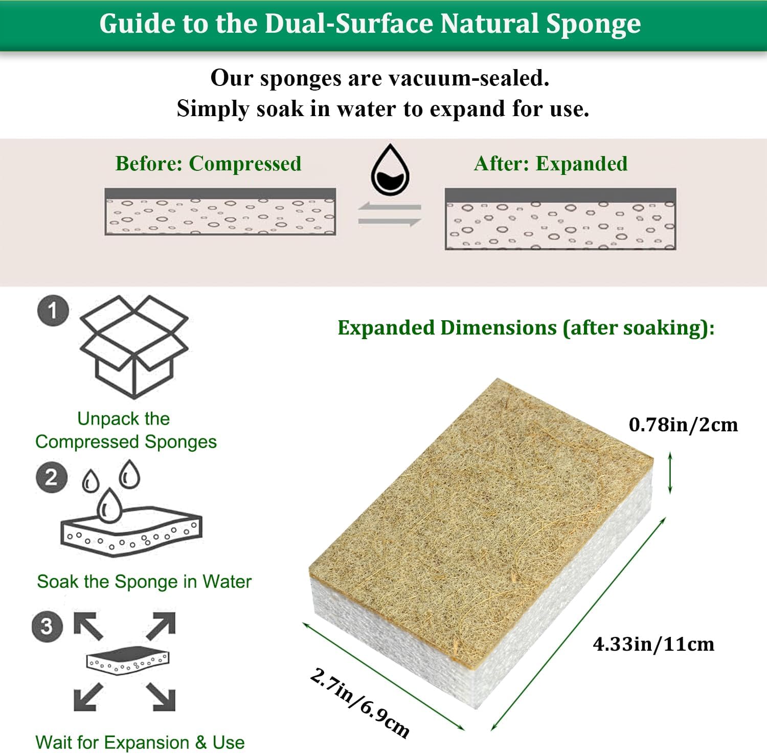 Eco Washing Up Sponges 12 Pack - Natural Cellulose & Sisal Non Scratch Heavy Duty Kitchen Dish Sponges, Biodegradable Compostable Cleaning Sponge Scourers for Household, Kitchen Cookware - Image 4