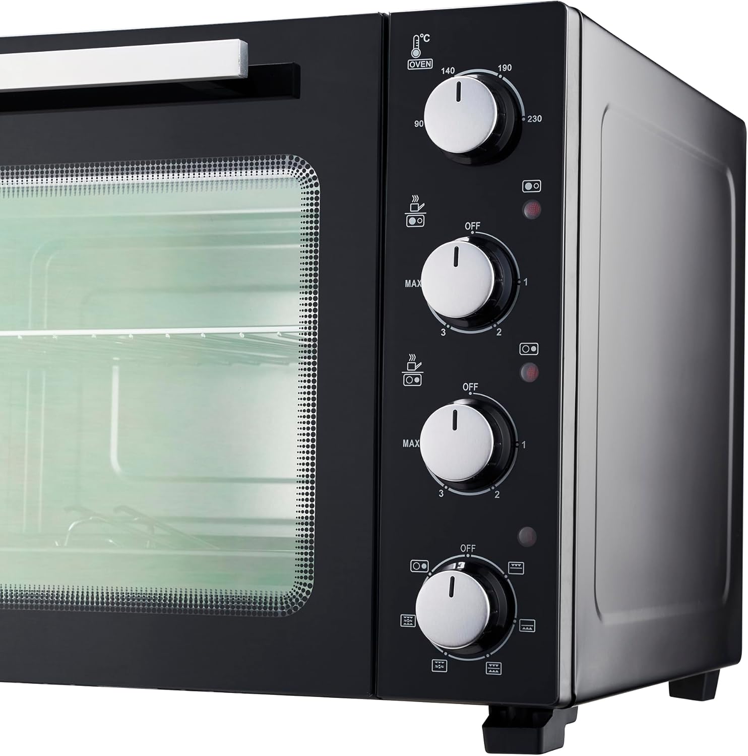 Cooks Professional Mini Portable Oven with Ceramic Hobs | Energy Efficient Electric Countertop Cooker with Two Hot Plates & Wire Rack Baking Tray | Kitchen Grill Ovens | 48L Capacity | Black & Silver - Image 6
