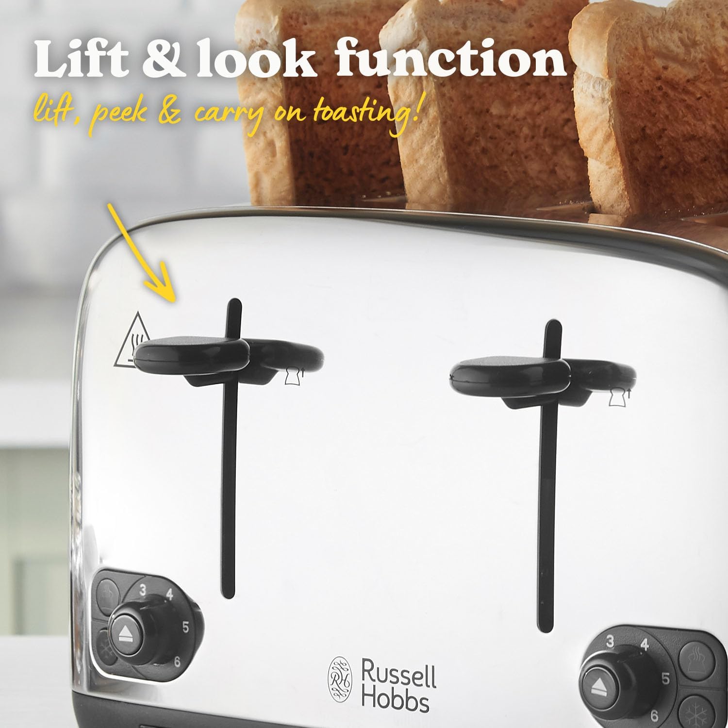 Russell Hobbs 4 Slice Toaster with Perfect Toast Technology for improved evenness (Wide slots, Lift & look feature, 6 Browning levels, Frozen & Cancel function, 1700W, Brushed & Stainless Steel) 24090 - Image 2