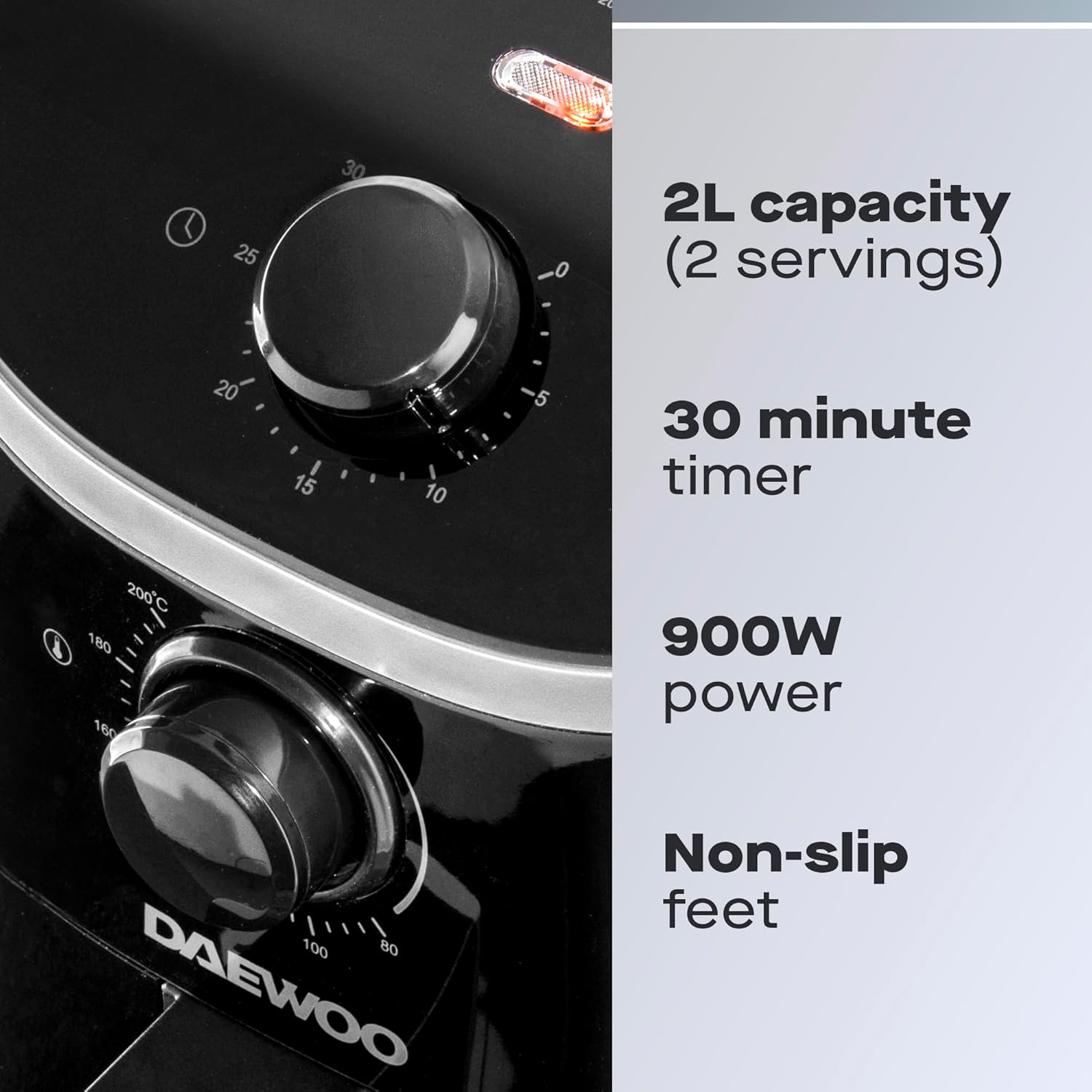 Daewoo 2L Compact Manual Air Fryer – Space-Saving Mini Air Fryer with 80-200°C Temperature Control, 30-Minute Timer, Energy Efficient, Oil-Free Cooking, Healthy Frying for Small Households - Image 2