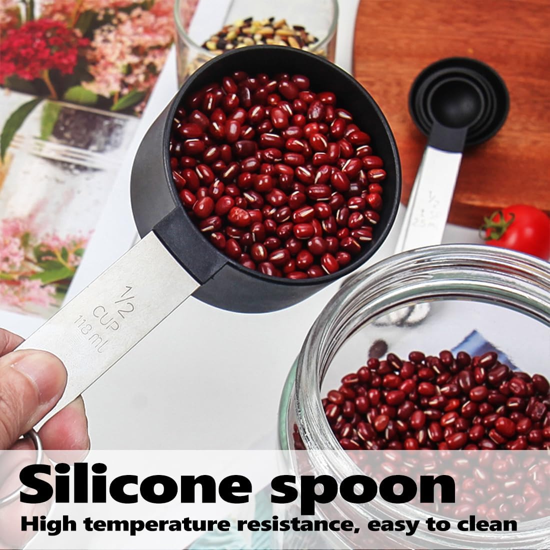 8 Piece Measuring Cups and Spoon Set 4 Measuring Cups / 4 Measuring Spoons Stackable Stainless Steel Handle for Measuring Dry and Liquid Ingredients - Image 3