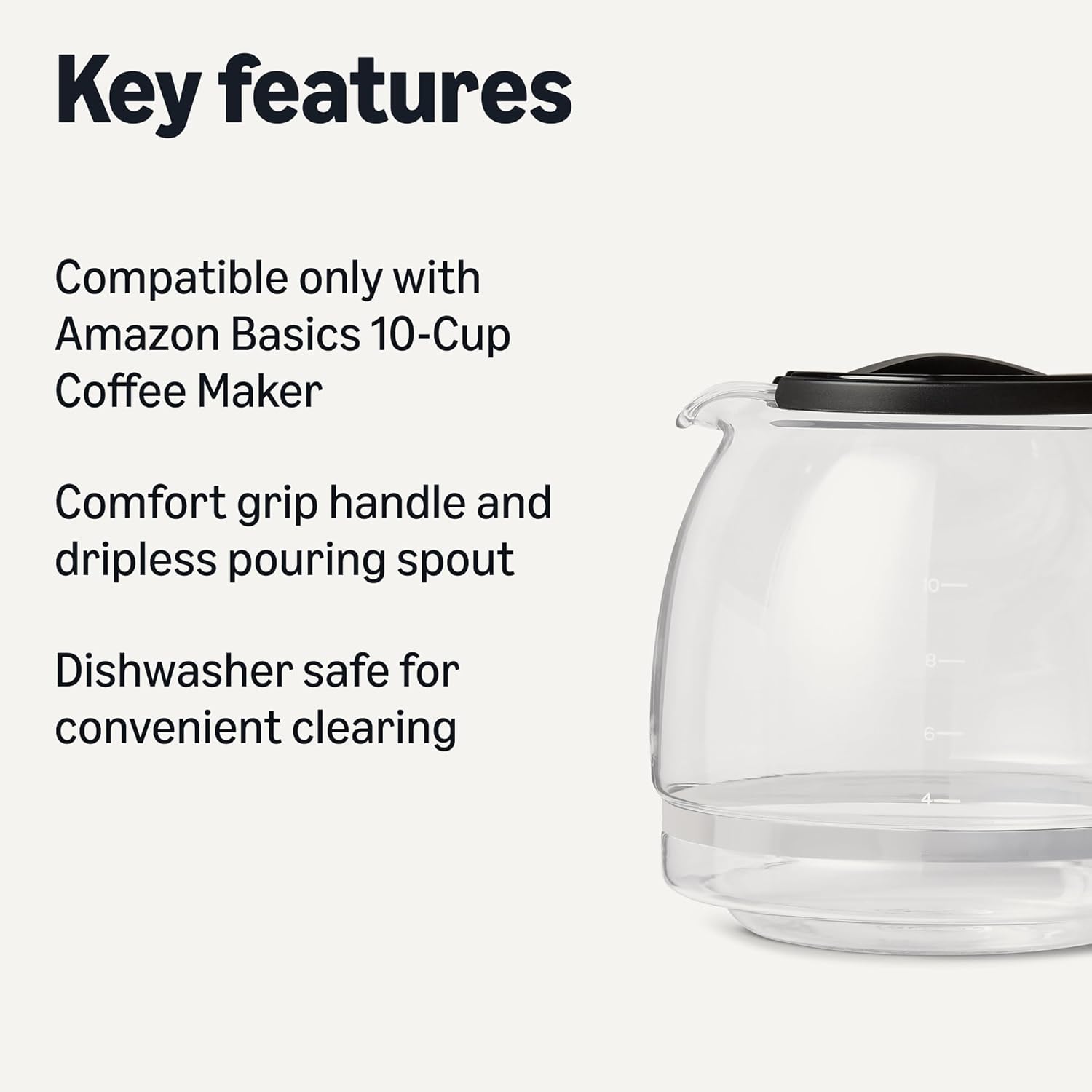 Amazon Basics Replacement Glass Jug with Lid for Amazon Basics Coffee Maker, 1.25L/ 10 Cups Capacity - Image 2