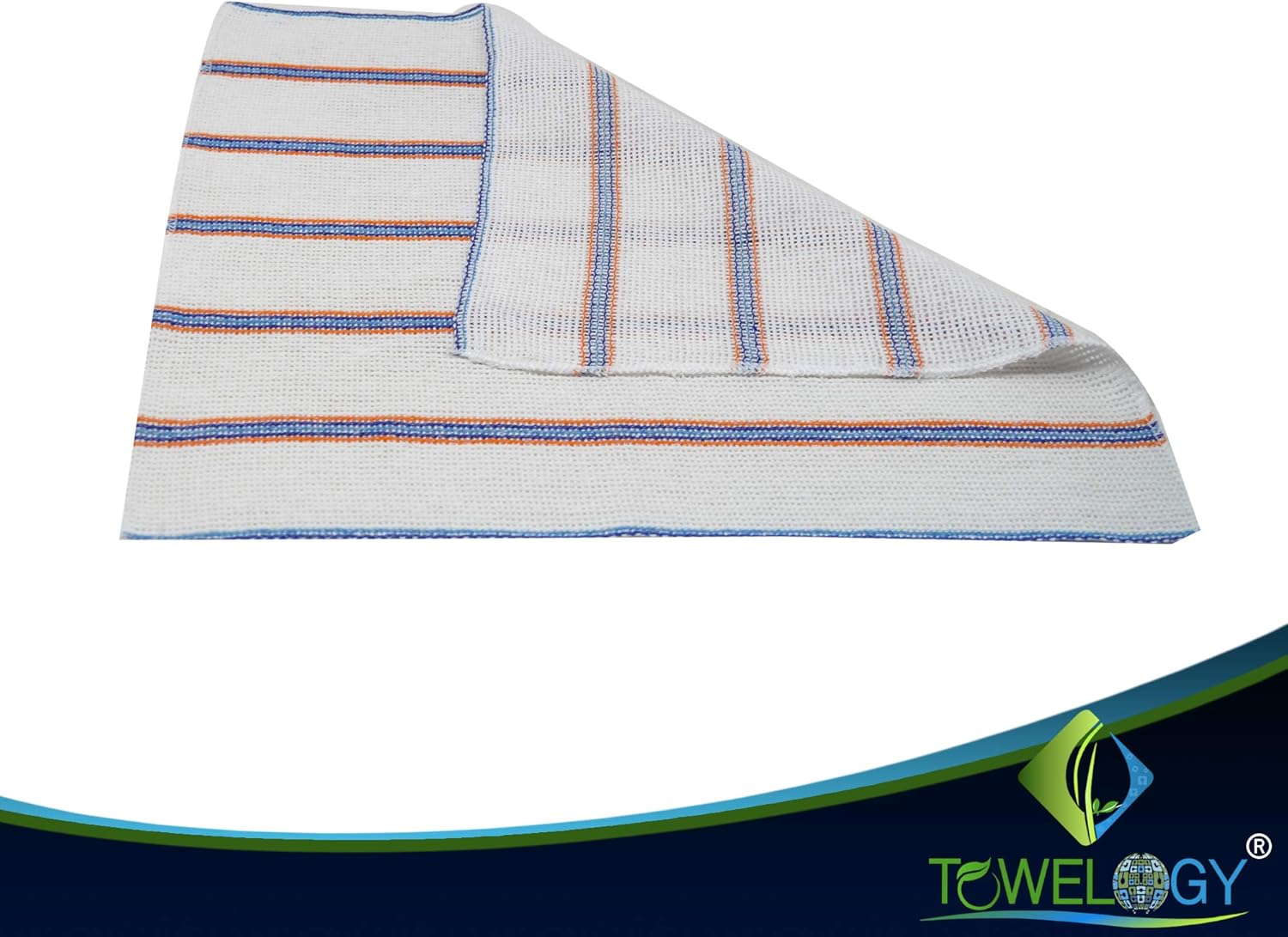 Towelogy® 5 Pack Cotton Dish Cloths Waffle Weave White Super Absorbent LINT FREE QUICK DRY Striped Kitchen Tea Towels Dishcloths for Washing Up Machine Washable 35x40cm (White Blue/Orange Stripes) - Image 9