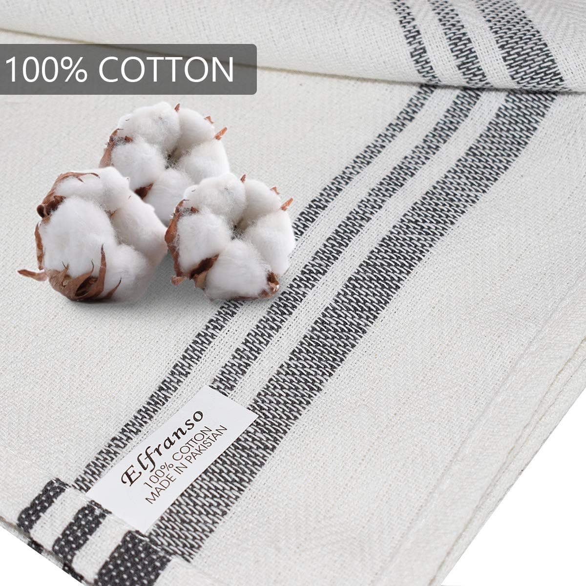 Elfranso Cotton Kitchen Tea Towels - Pack of 5, Absorbent, 70 x 50 cm (Grey) - Image 4