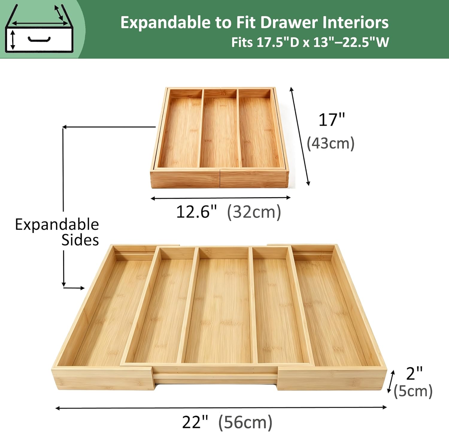 Utoplike Expandable Bamboo Drawer Organisers, Wooden Utensils Holder, Cutlery Tray Organiser, Adjustable Drawer Divider for Silverware, Flatware, Knives in Kitchen, Bedroom, Living Room - Image 3