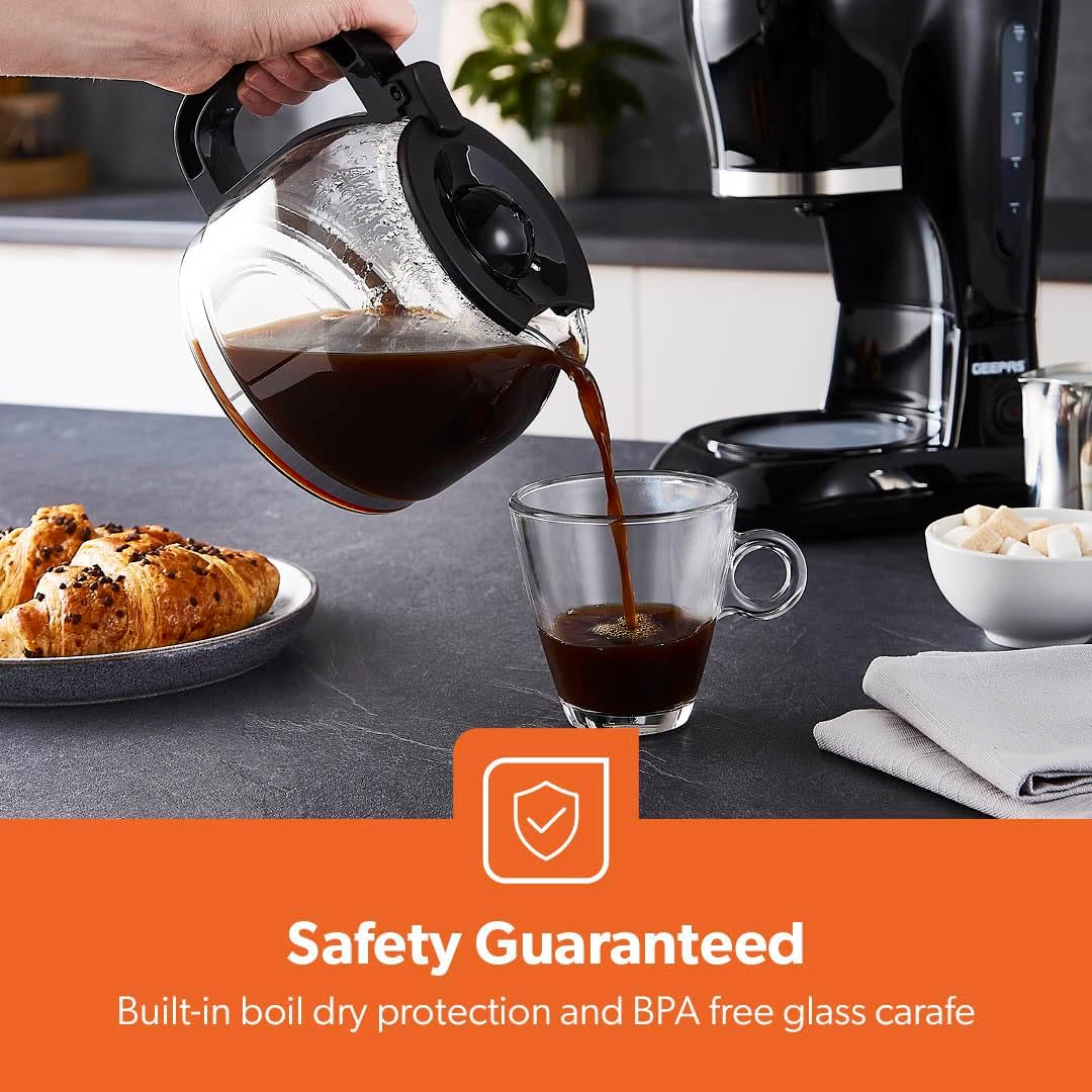 GEEPAS 1.5L Filter Coffee Machine | 800W Coffee Maker for Instant Coffee, Espresso, Macchiato & More | Boil-Dry Protection, Anti-Drip Function, Automatic Turn-Off Feature, Black - Image 4