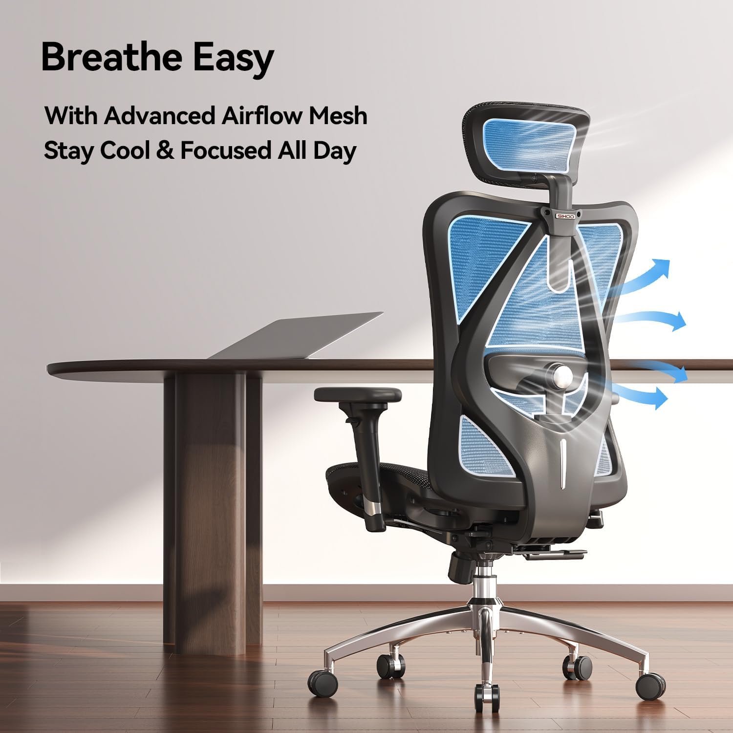 SIHOO Ergonomic Office Chair Mesh Desk Chair with Adjustable Lumbar Support 3D Armrests Breathable High Back Computer Chair (Black) - Image 12