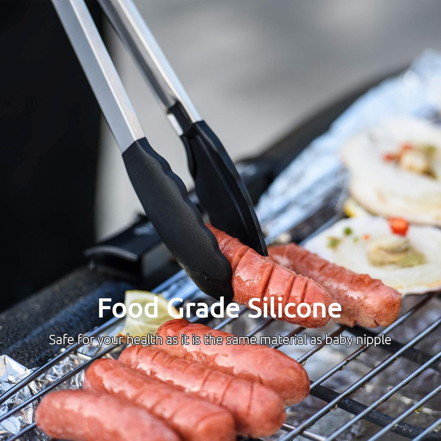 U-Taste 315℃ Heat Resistant Kitchen Tongs Set of 3, 18/8 Stainless Steel Grill Food Tongs with Non-Stick Silicone Tips & Handles for Cooking, BBQ, 18/23/30 cm (Black) - Image 4