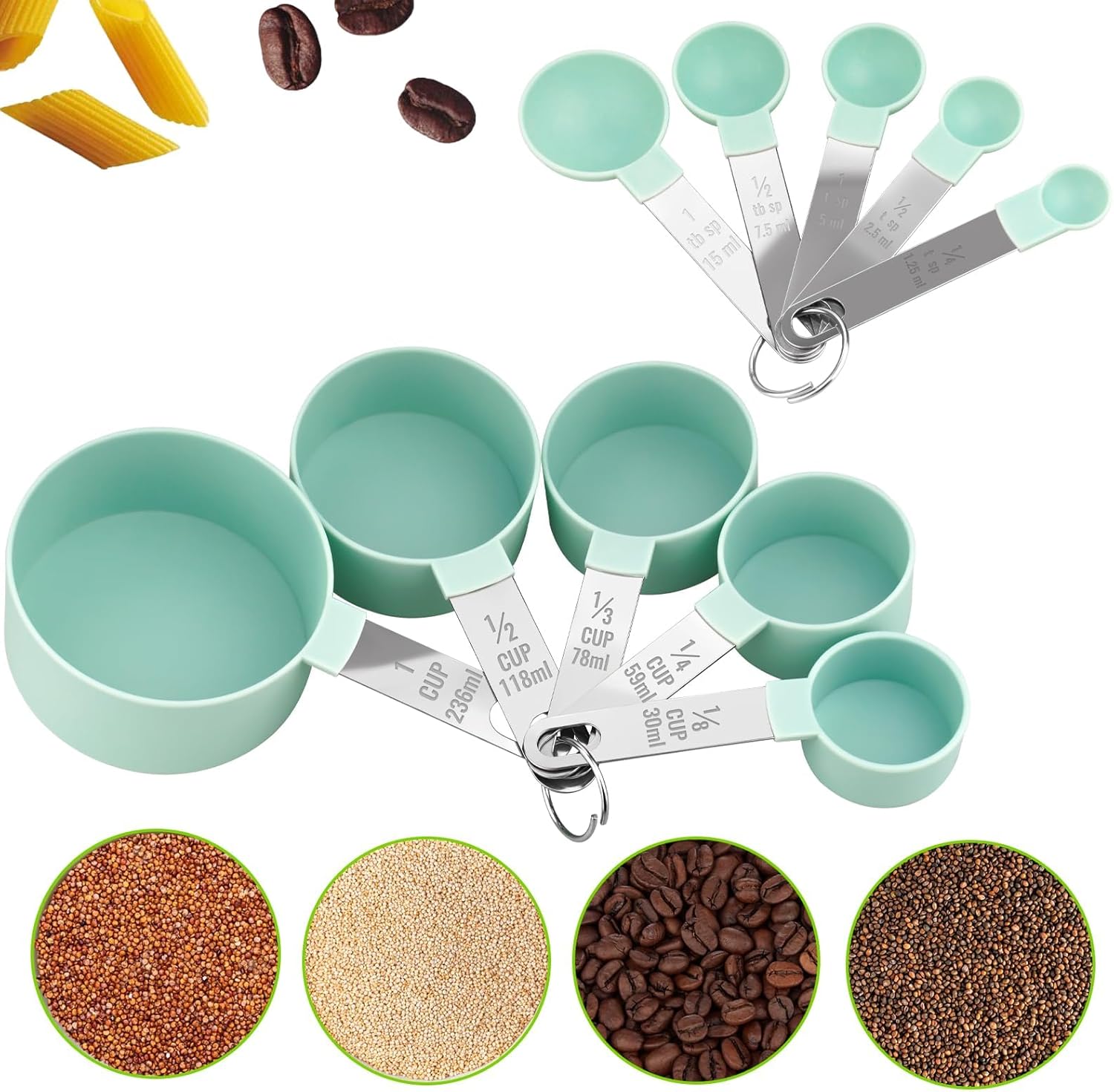 11PCS Measuring Cups and Spoons Set Durable Stackable Measuring Cup and Spoon Set Plastic Measuring Cup and Spoon with Stainless Steel Handle for Baking Liquid and Solid - Image 6