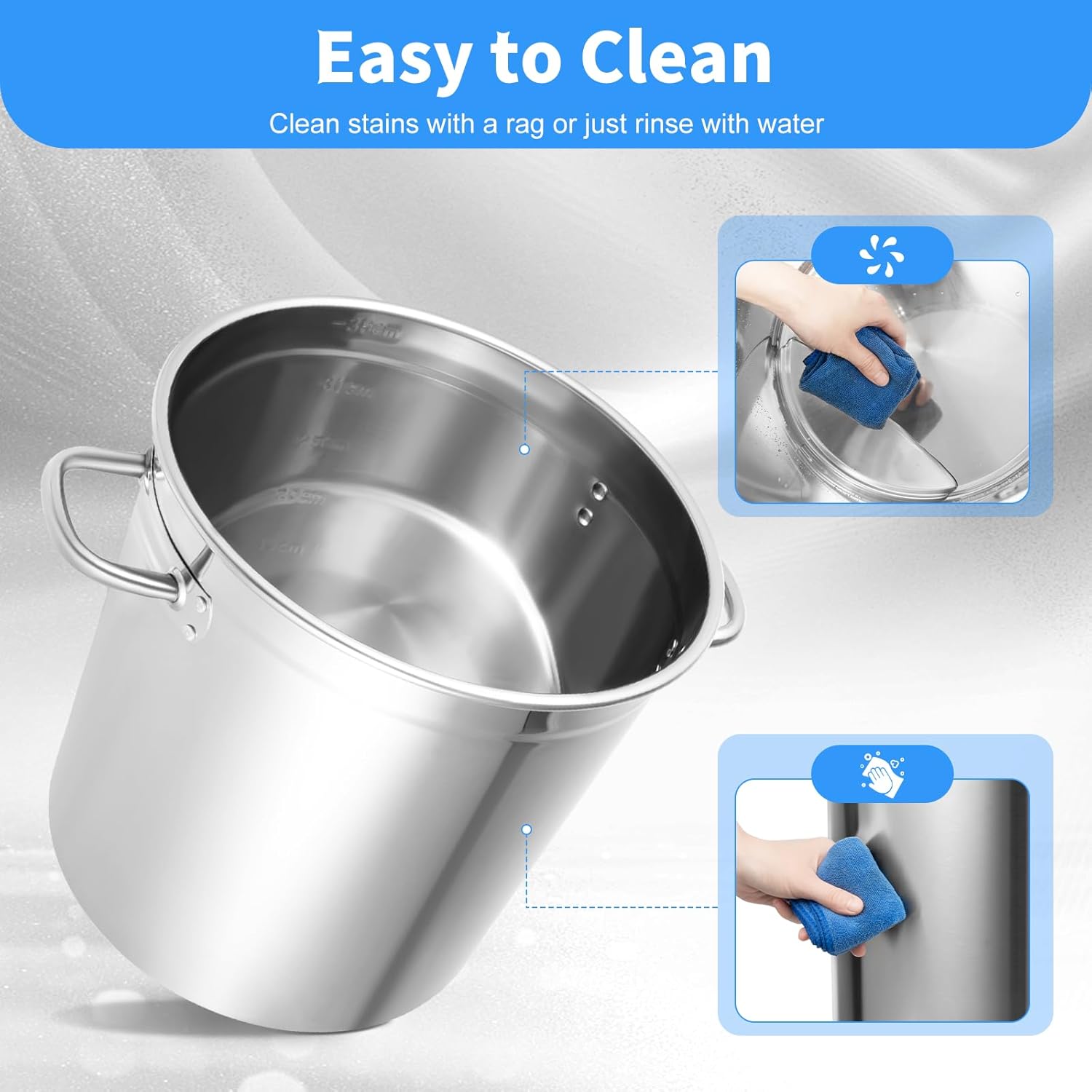 Stainless Steel Stockpot, Deep Soup Pot with Lid, 47 * 36cm Big Pot for Cooking Stock Pot 35L Commercial Grade Stock Pot, Cookware Sauce Pot for in Hotels, Restaurants, Kitchens - Image 4