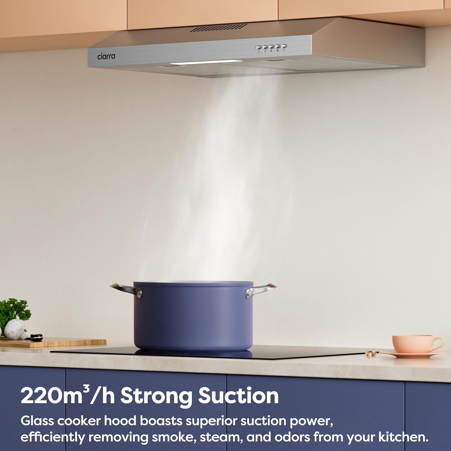 CIARRA AWS6903D 60cm Visor Cooker Hood Undercabinet Hoods Wall Mounted Kitchen Extractor Fan 600mm Top Vented Range Hood - Image 4