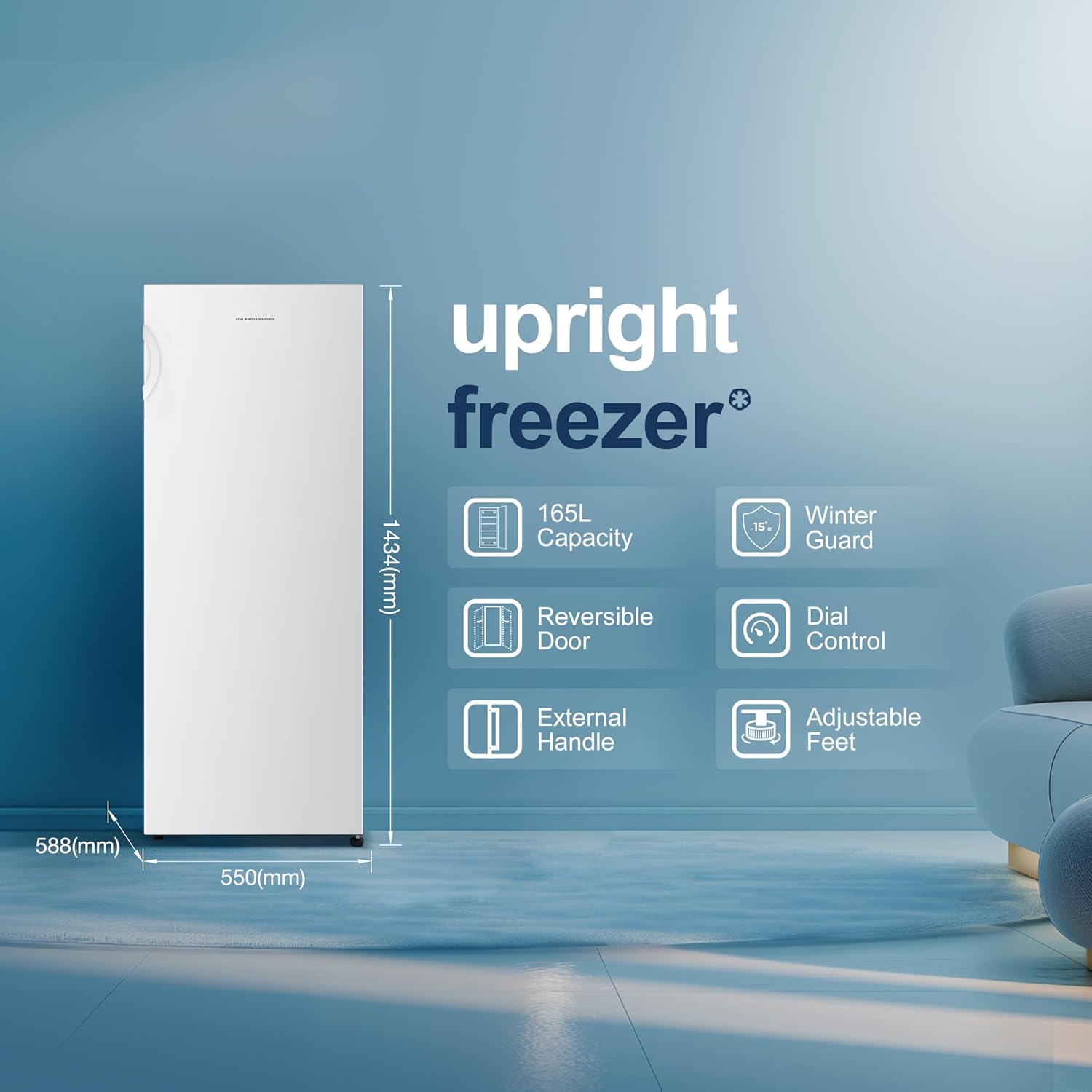 Fridgemaster MTZ55153E Freestanding Upright Freezer, 165 Litres, 143 cm Tall, 4 Star Freezer Rating, 55cm width, E Rated in White - Image 2