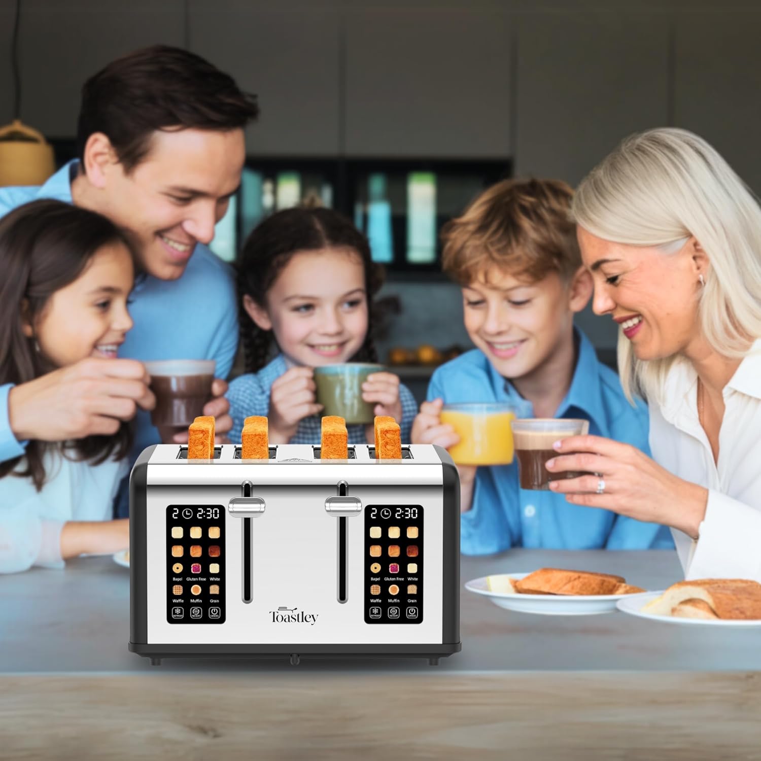 4-Slice Toaster with Touchscreen Controls, Extra-Wide Slots, Bagel & Defrost Settings, Digital Countdown Timer, Dual Independent Panels, 1760W, Matt Black - Image 6