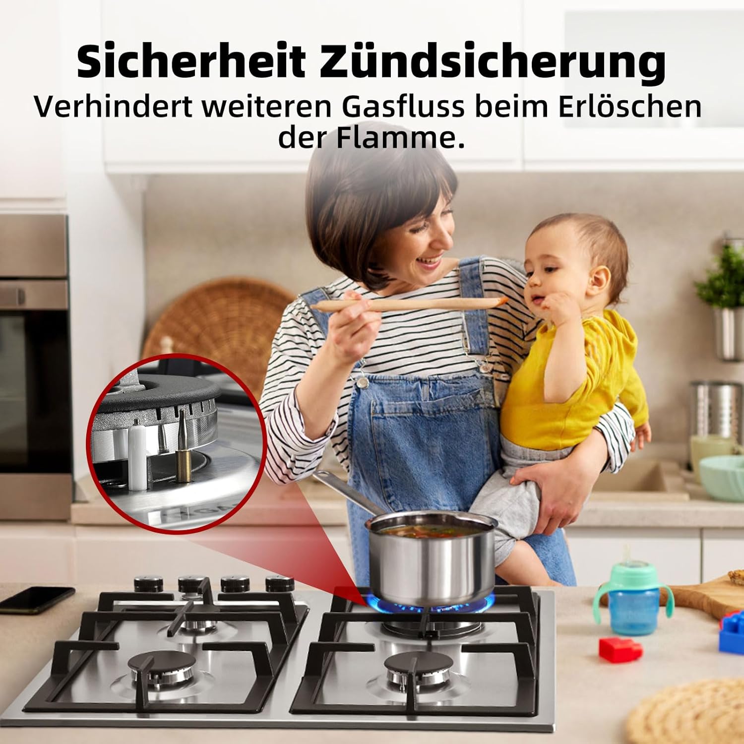 GASLAND GH60SF 60cm Built-in Gas Hob, 4 Burners Stainless Steel Gas Cooktop with Flame Failure Protection, NG/LPG Convertible, 8000W - Image 4