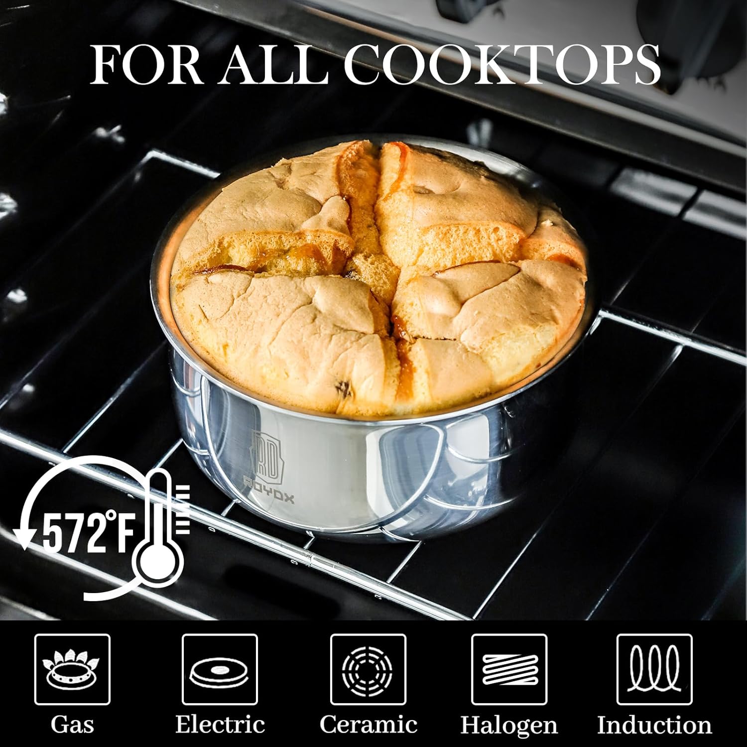 ROYDX Uncoated 18/10 Stainless Steel Cookware Set, Large Frying Pan Set with Steamer and Saute Pan, Stay-Cool Detachable Handles and Glass Lid, LFGB Approved Pots and Pans Set, Serve 4-6 People - Image 4