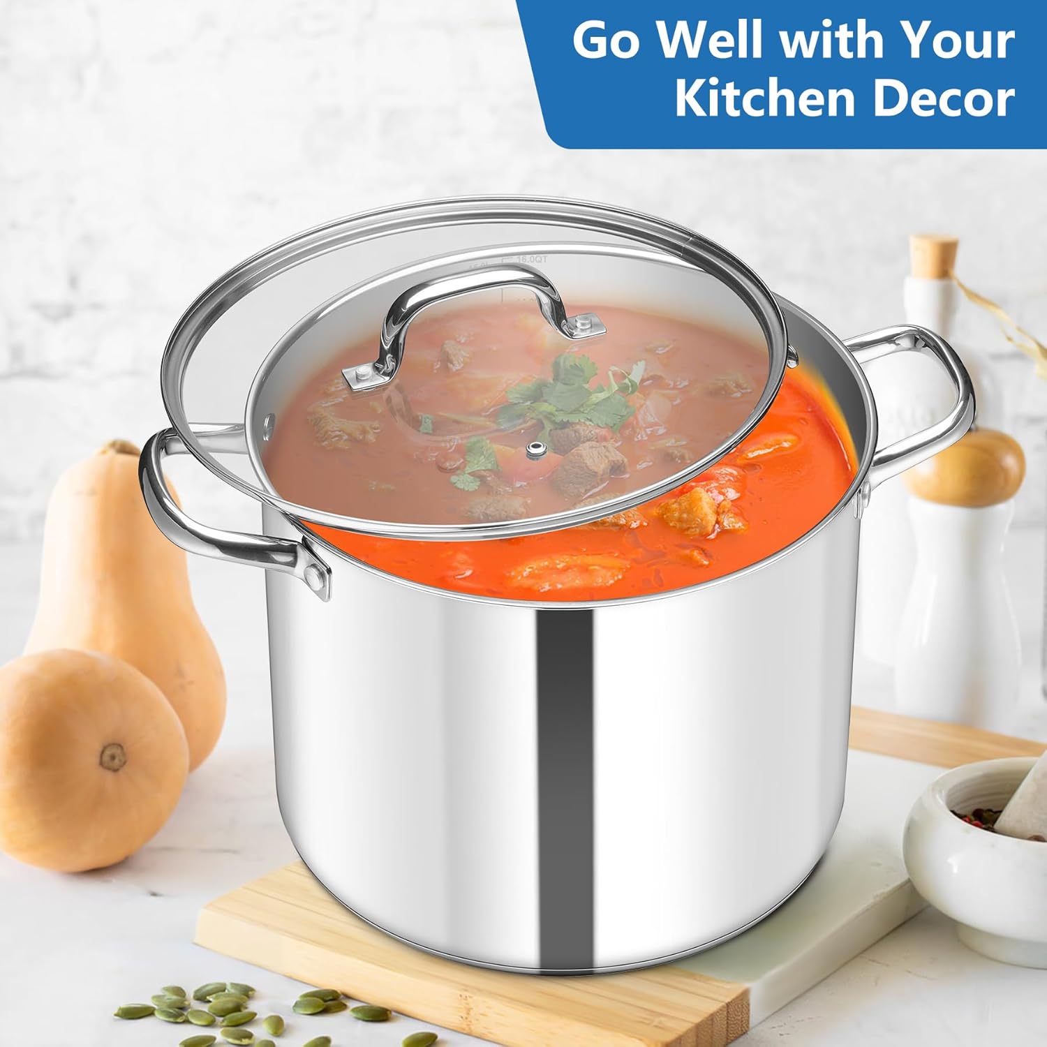 HaWare Extra Large Cooking Pot, 16L Tri-Ply Bottom Stainless Steel Stock Pot with Visible Lid, 30cm Stockpot for Pasta/Meat/Soup, Suit for Induction/Electric/Gas/Ceramic, Healthy & Easy Clean - Image 5