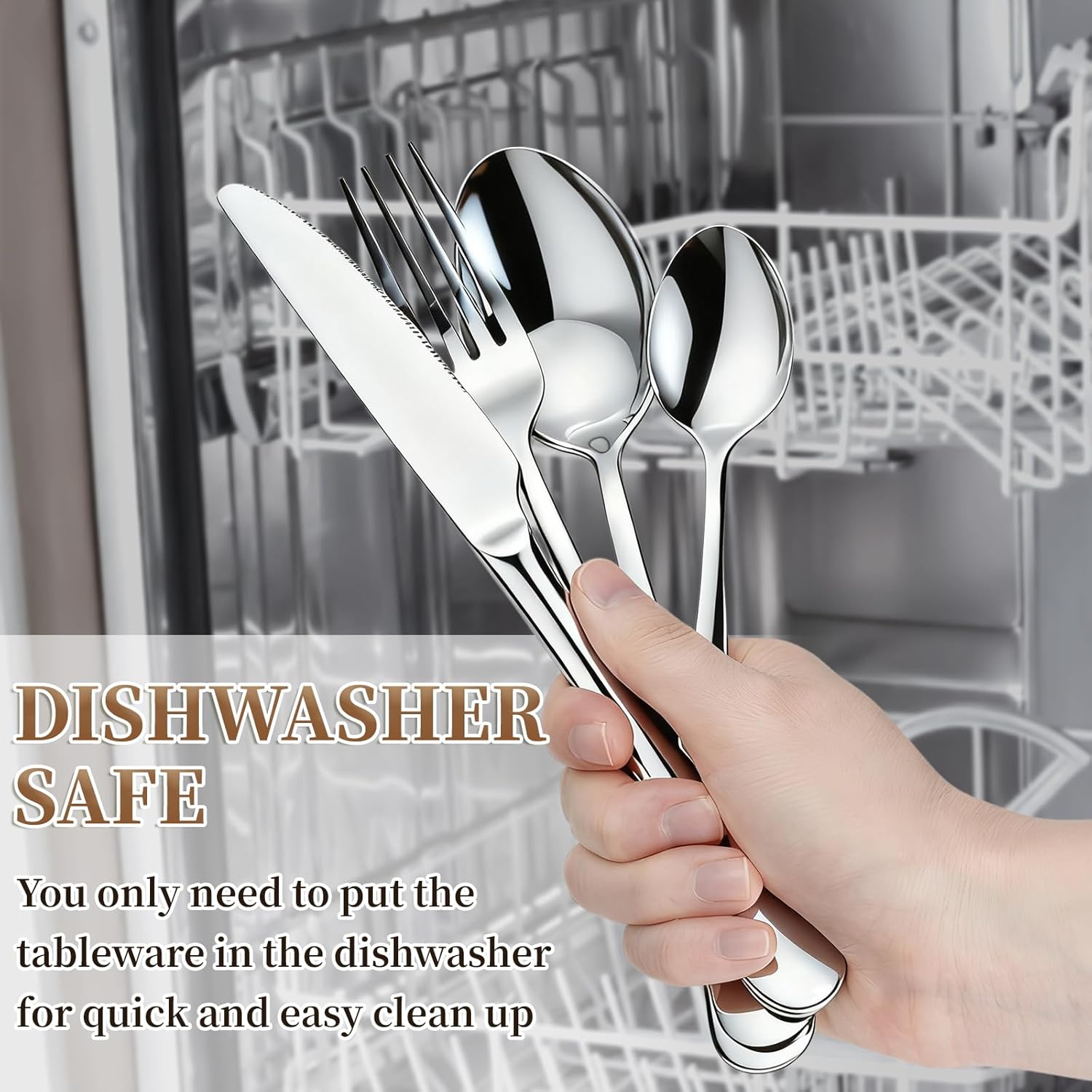 Cutlery Set, BEWOS 16 Piece Stainless Steel Flatware Set, Tableware Silverware Set with Spoon Knife and Fork Set, Service for 4, Dishwasher Safe/Easy Clean, Mirror Polished - Image 6