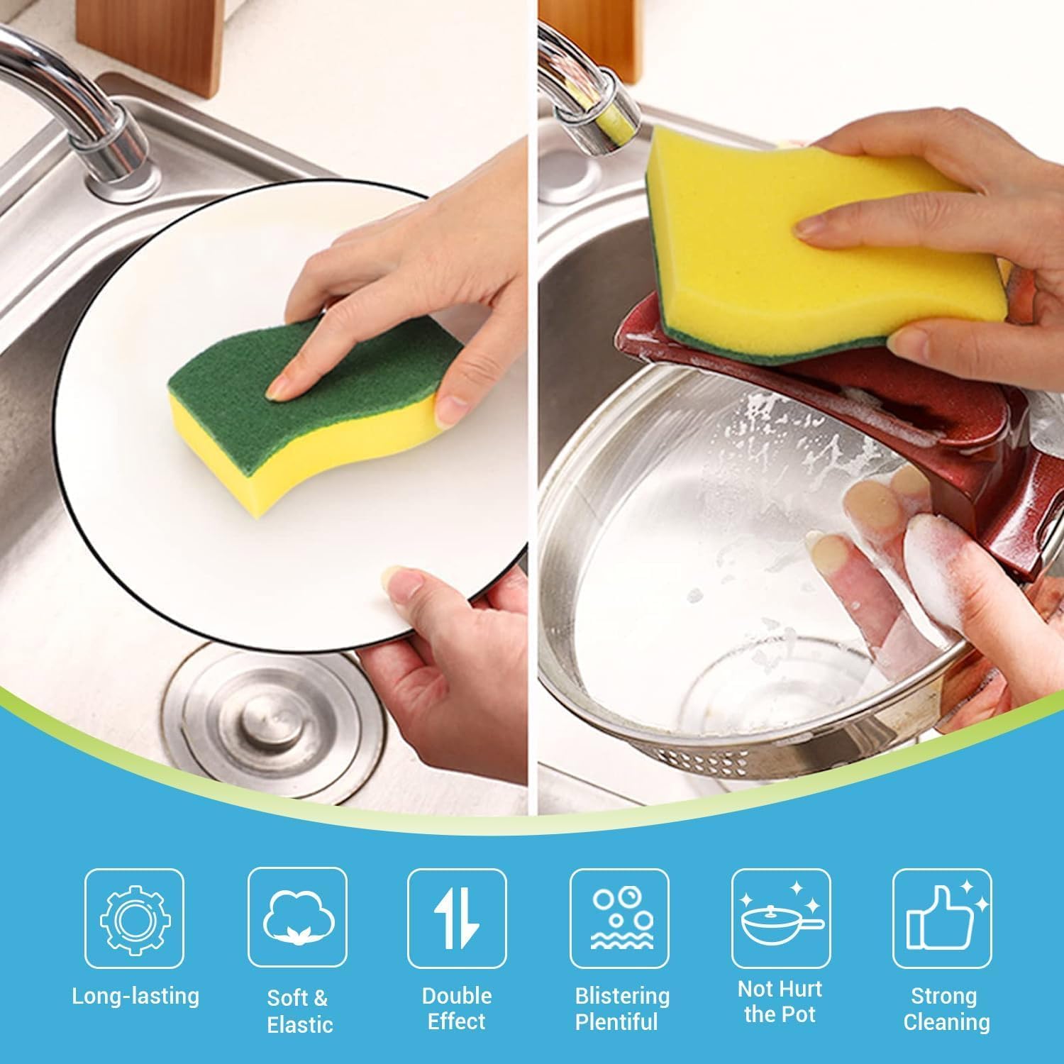 AIDEA Heavy Duty Scrub Sponges Washing Up Pack of 12, Cleaning Scrub Sponge, Stink Free Dual-Sided Dishwashing Sponge, Effortless Cleaning Eco Scrub Pads for Dishes,Pots,Pans All at Once - Image 2