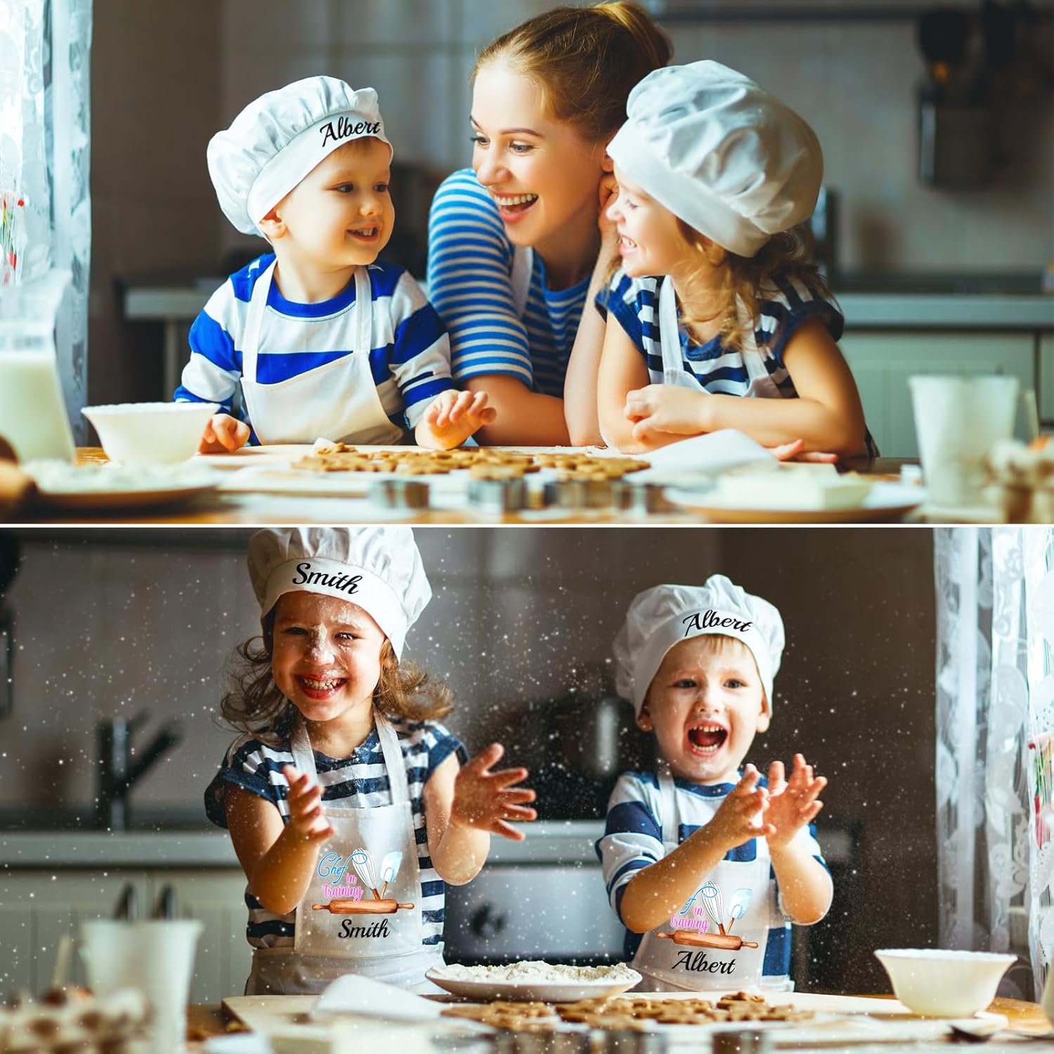 YanNanKe Personalised Aprons for Kids Chef Hat and Apron Custom Name Kids Apron for Cooking Baking Kitchen Painting - Image 6