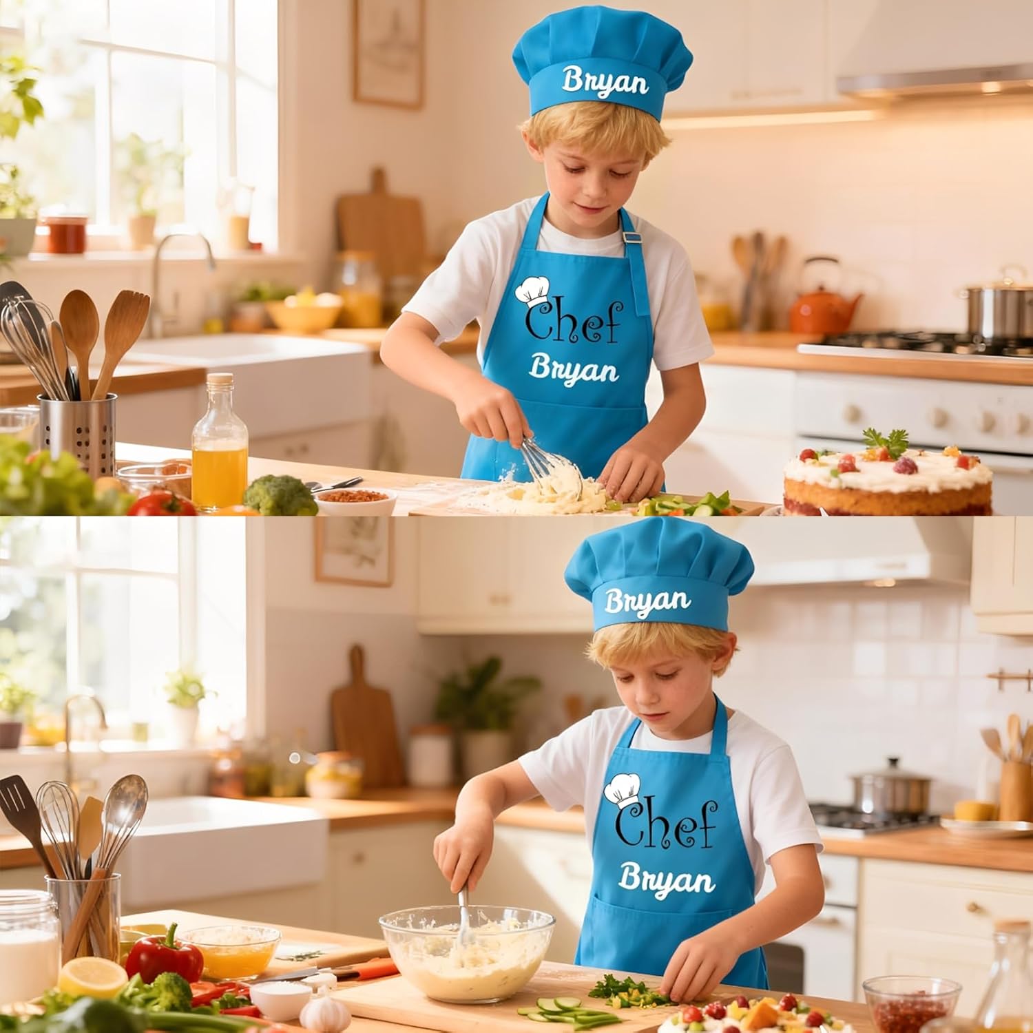 Personalised Kids Apron and Chef Hat Set Gift for Girls Boys Custom Kids Aprons with Name Adjustable Kitchen Cooking Child Aprons - Image 6