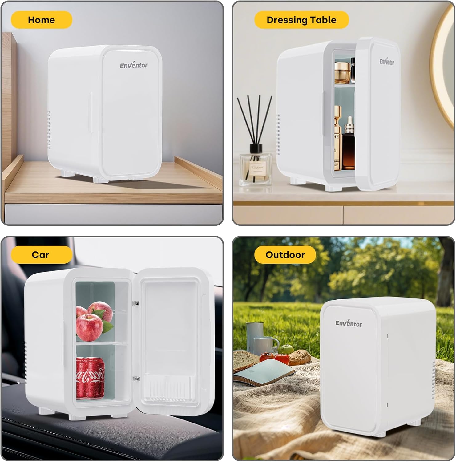 Enventor Mini Fridge 6 Litre/ 8 Can, AC+12V DC Power, Portable Cooler & Warmer, Small Fridge for Bedrooms, Car, Skincare, Fruit and Drinks, White - Image 8