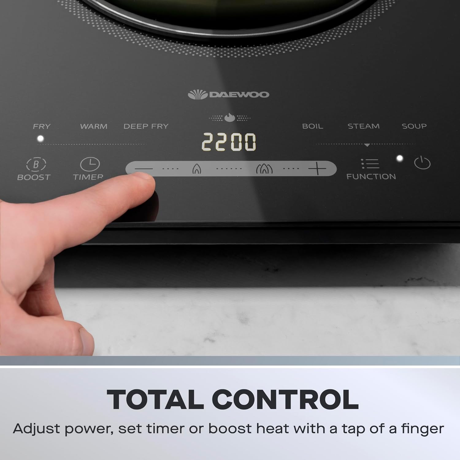 Daewoo 2200W Portable Single Induction Hob – Convenient Electric Cooktop for Use With Induction-Suitable Pans, 6 Presets, LED Controls & Timer - Image 4