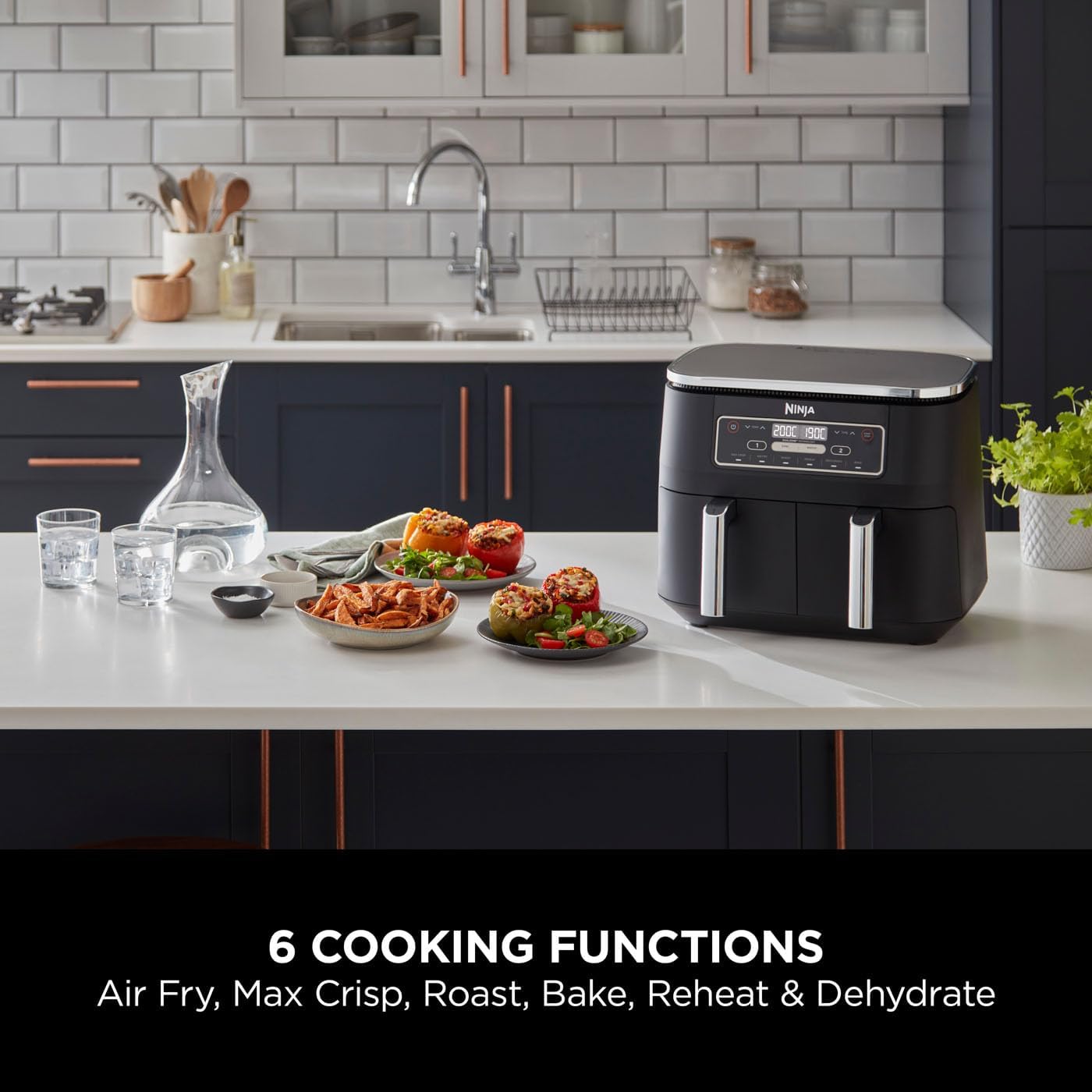 Ninja Foodi Dual Zone Digital Air Fryer, 2 Drawers, 7.6L, 6-in-1, Uses No Oil, Air Fry, Max Crisp, Roast, Bake, Reheat, Dehydrate, Cooks 4-6 Portions, Non-Stick, Dishwasher Safe Baskets, Black AF300UK - Image 4