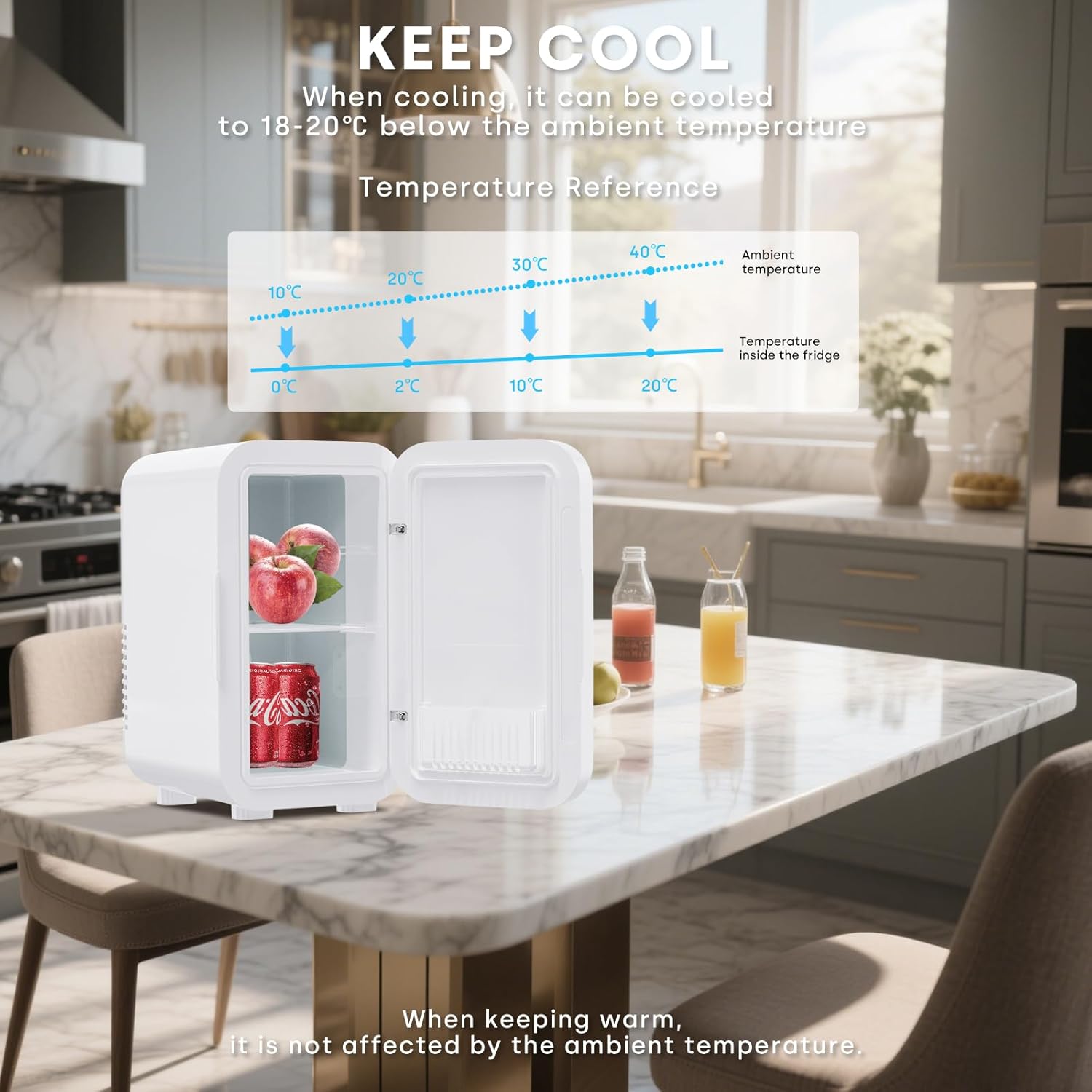 Enventor Mini Fridge 6 Litre/ 8 Can, AC+12V DC Power, Portable Cooler & Warmer, Small Fridge for Bedrooms, Car, Skincare, Fruit and Drinks, White - Image 3