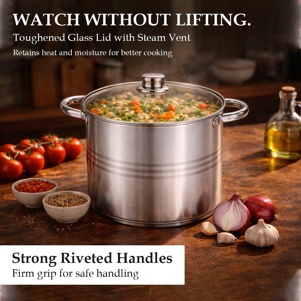 12 Pcs Stainless Steel Pots and Pans Set - Induction Compatible Cooking Pots & Pans with Glass Lids - Casserole, Frypan, Saucepan, and Stockpot Set Dishwasher Safe Kitchen Cookware Set - Image 6