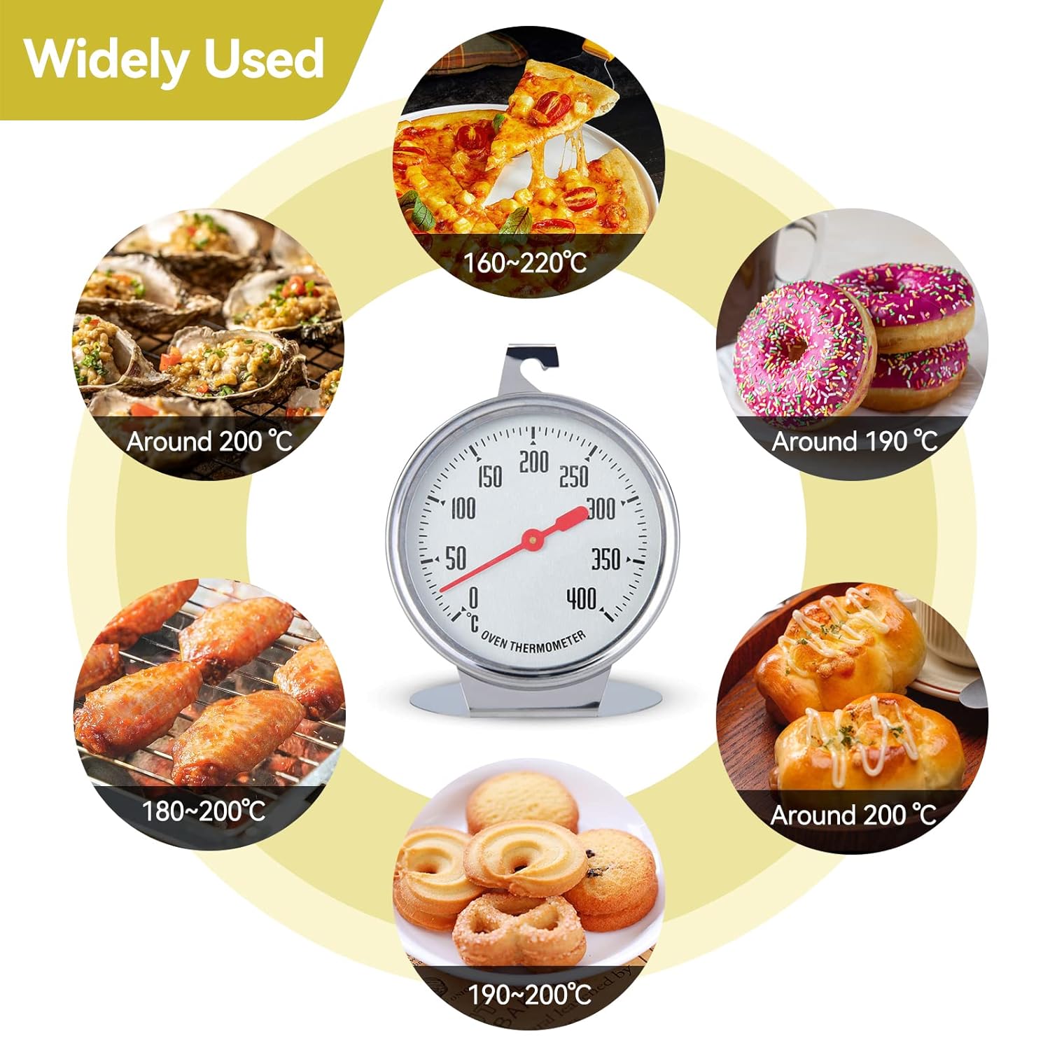 Thermometer for Electric Oven, Thermometer for Gas Oven, Thermometer for Inside Pizza Ovens Thermometer Stainless Steel Large Dial Ovens Thermometer for Kitchen - Image 6