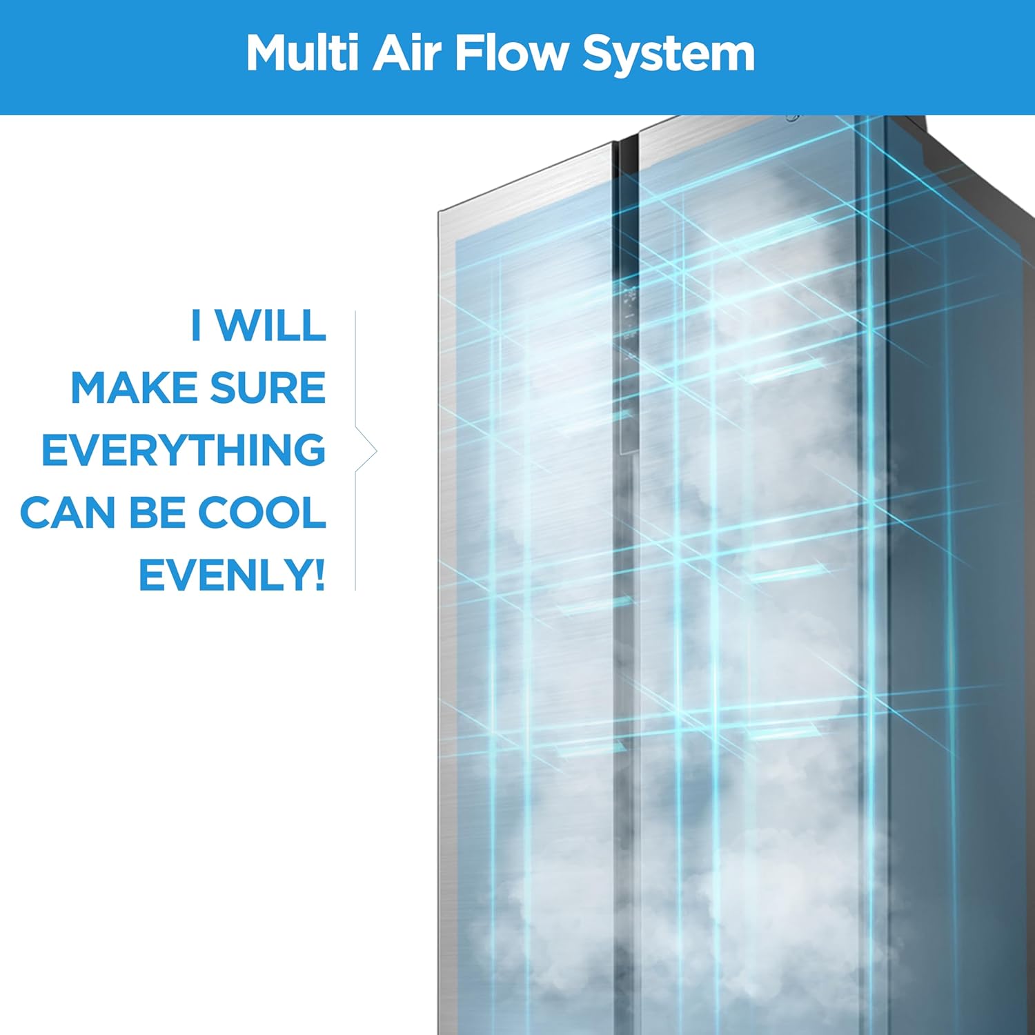 Midea MDRS619FIE46 460L American Side-By-Side Fridge Freezer, Total No Frost, WiFi Smart Control, PlasmaPure Fresh System, 271L Fridge, 189L Freezer, 83.5W x 63.5D x 177.5H cm, Stainless Steel - Image 4