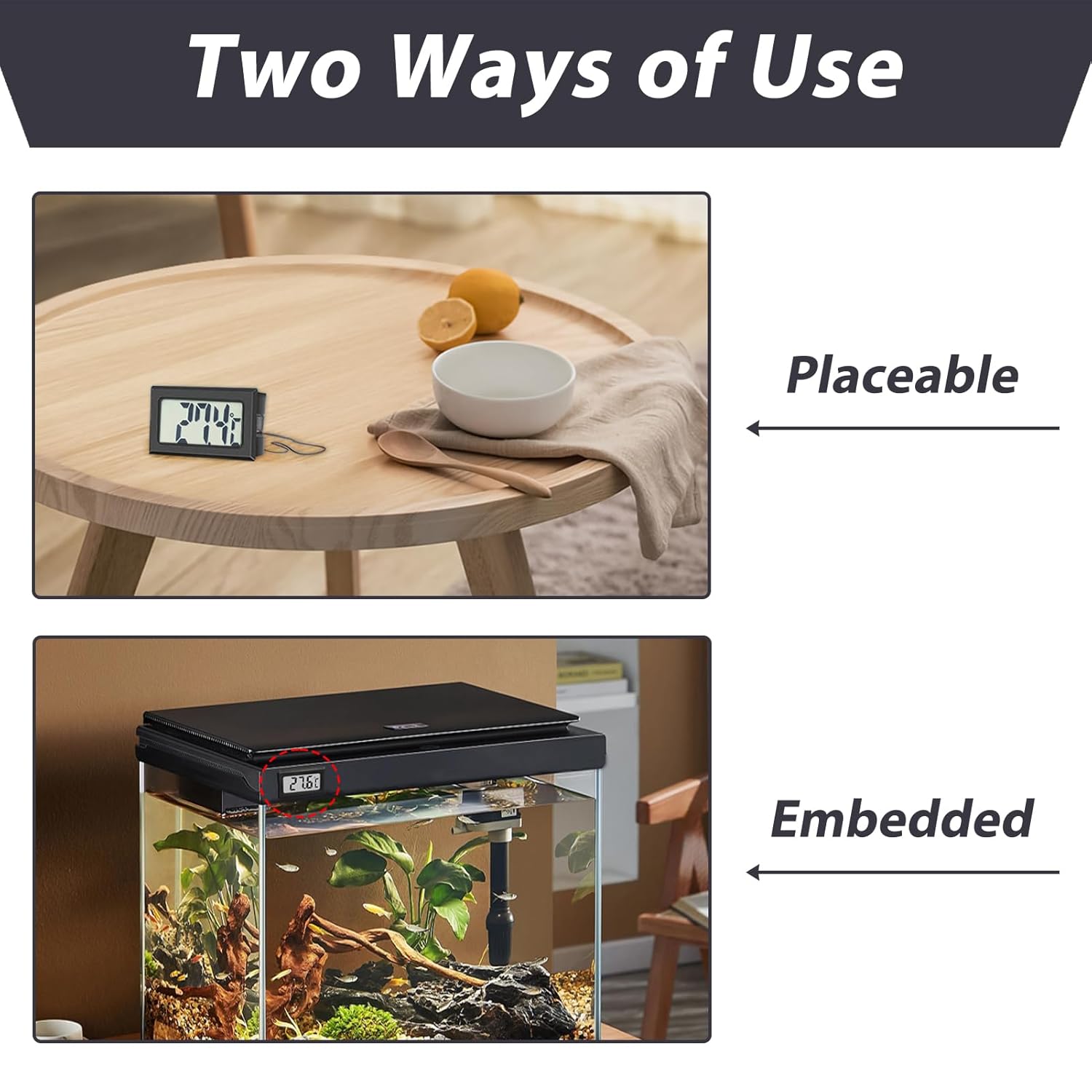 4 Pcs Digital Thermometer Temperature, Fridge Thermometer with External Probe for Fridge, Freezer, Refrigerator, Aquarium, LCD Display -50℃ to +110℃ Range, ±1.0℃ Accuracy, Compact Design, Black - Image 4