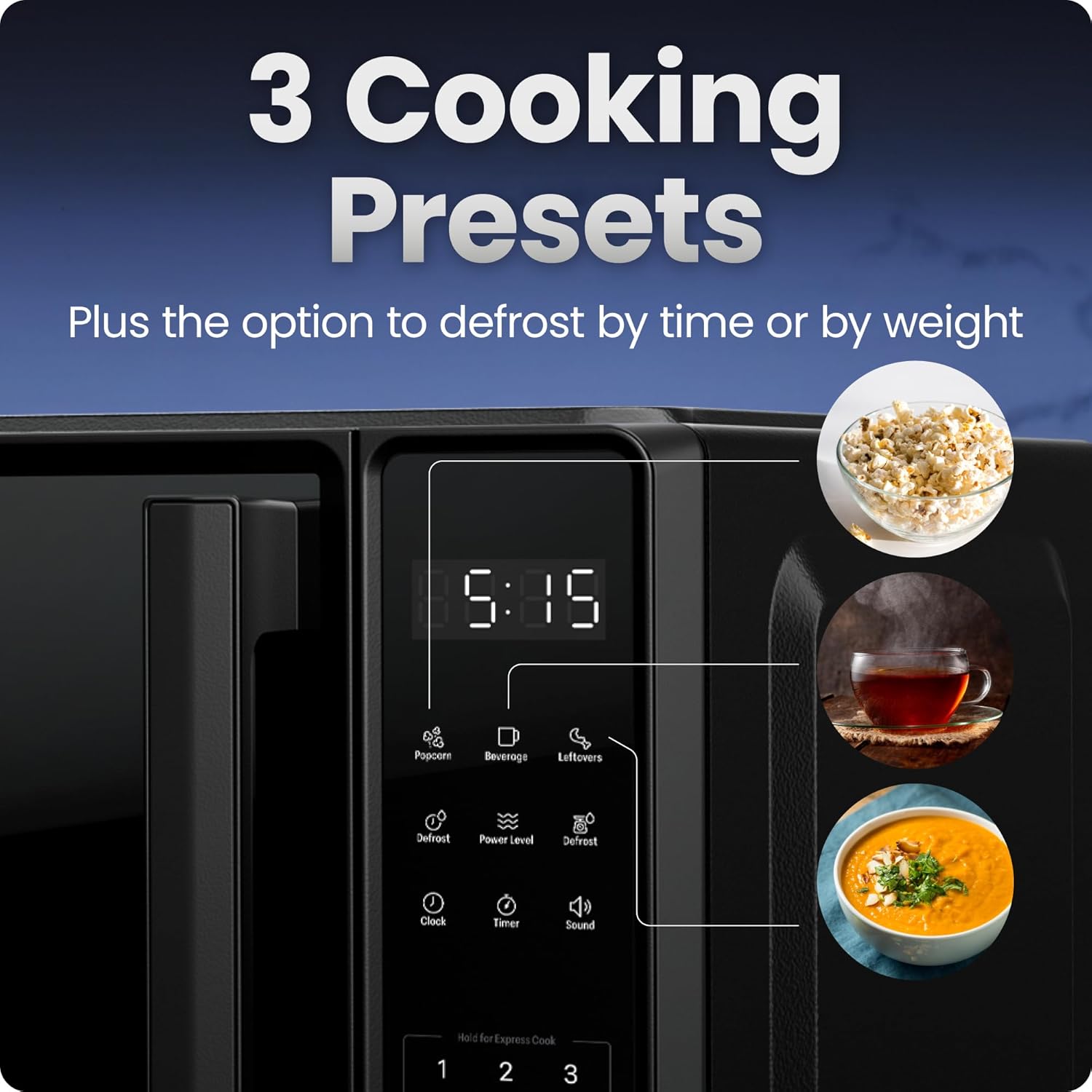 Chefman 20L Countertop Microwave Oven, 10 Power Levels 700W, 3 Cooking Presets with One-Touch Express Cook, Child Safety Lock, & Mute Button - Black - Image 3