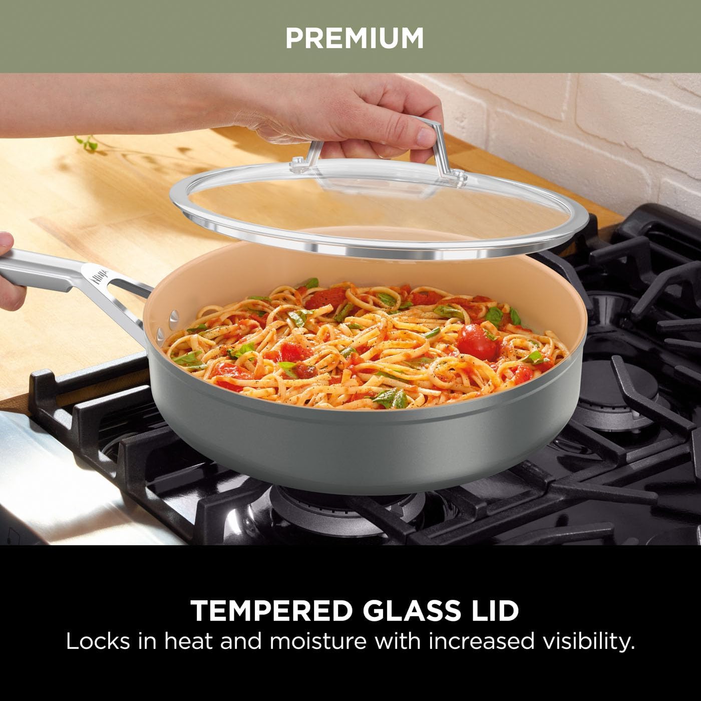 Ninja Extended Life 5-Piece Ceramic Cookware Set (20 & 24cm Frying Pans + 16, 18 & 20cm Saucepans & Lids), Non-Stick (No PFAs, PFOAs, Lead or Cadmium), Oven Safe 285°C, Terracotta/Grey, CW95000EUUKDB - Image 9