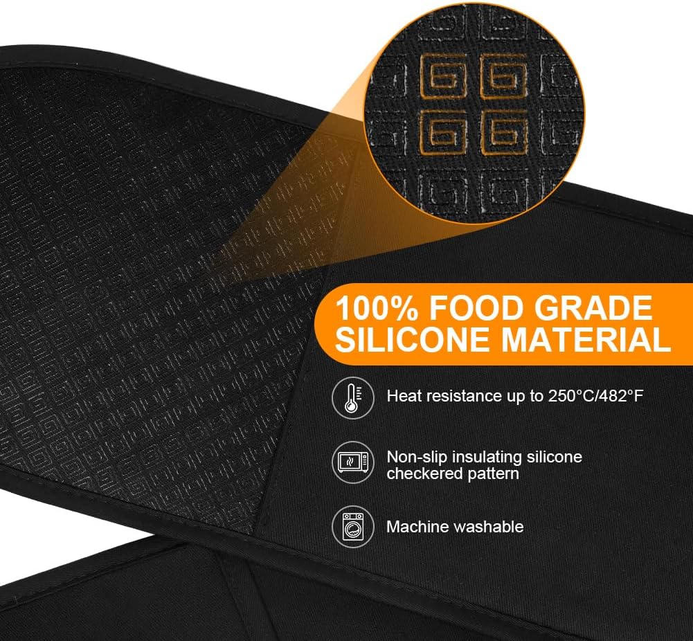 AUAUY 1 PC Black Double Oven Gloves, 250°C/482°F Heat Resistant BBQ Oven Mittens with Ropes, Silicone Non-slip Design Gloves-Oven Mitts, Cooking Oven Glove Mitts for Cooking Baking Grilling - Image 3
