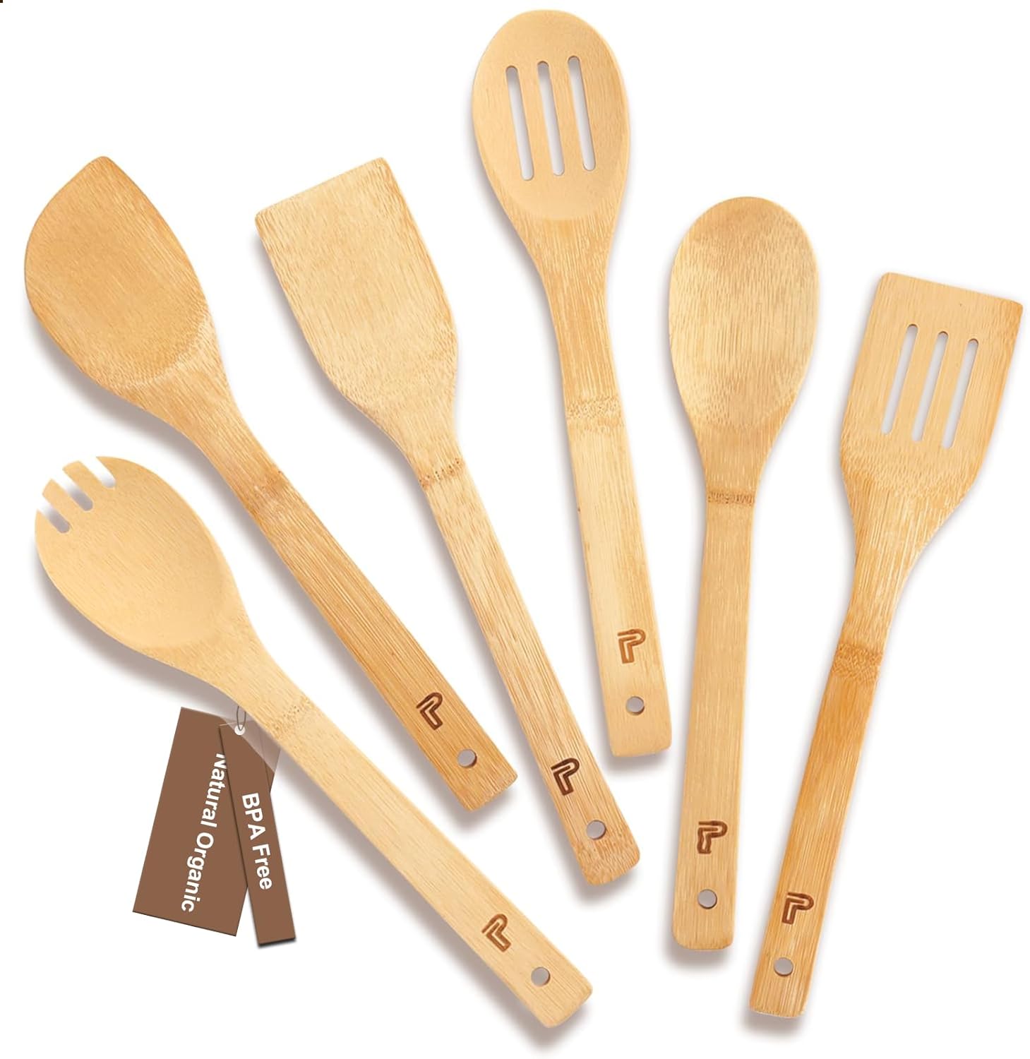 Wooden Spoons for Cooking,6 Piece Wooden Spoon Set,Wooden Spatula for Cooking,Slotted Wood Bamboo Spoon,Wooden Utensil Set,Premium Wood Kitchen Utensils